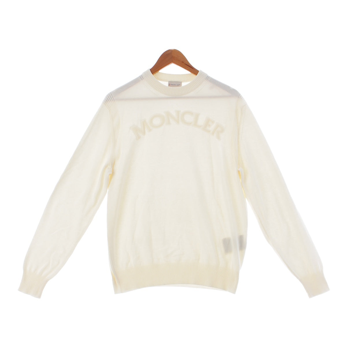 MONCLER 23Stainless Steel Wool knit embossed logo crew neck sweater tops I10919C00009  white S