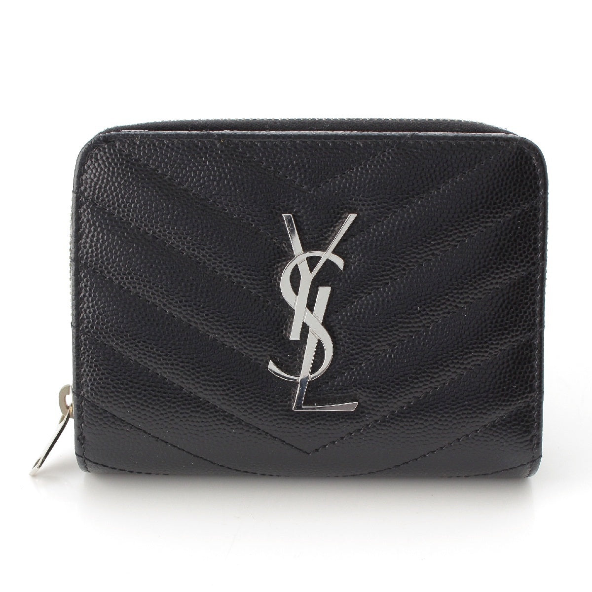 Saint Laurent V-stitch YSL logo leather compact wallet GUE403723 Black