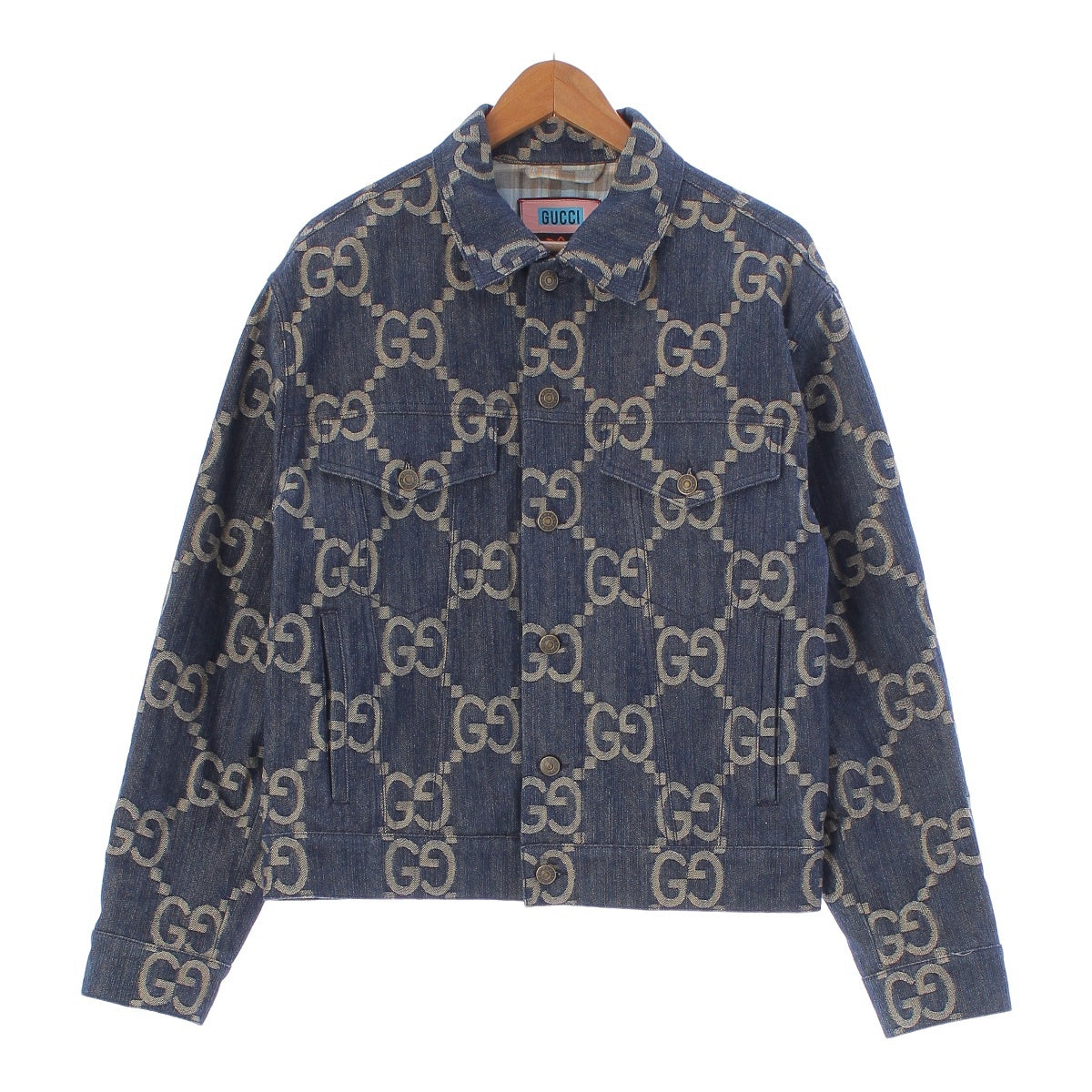 GUCCI Cotton denim GG jacquard all-over pattern Denim Jacket Blouson 674338 Indigo blue 44