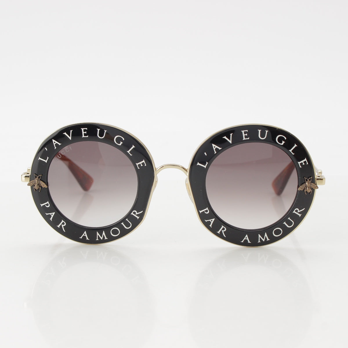 GUCCI L’AVEUGLE PAR AMOUR metal Round Gradient BEE sunglasses Eyewear GG0113S black 44□30-140