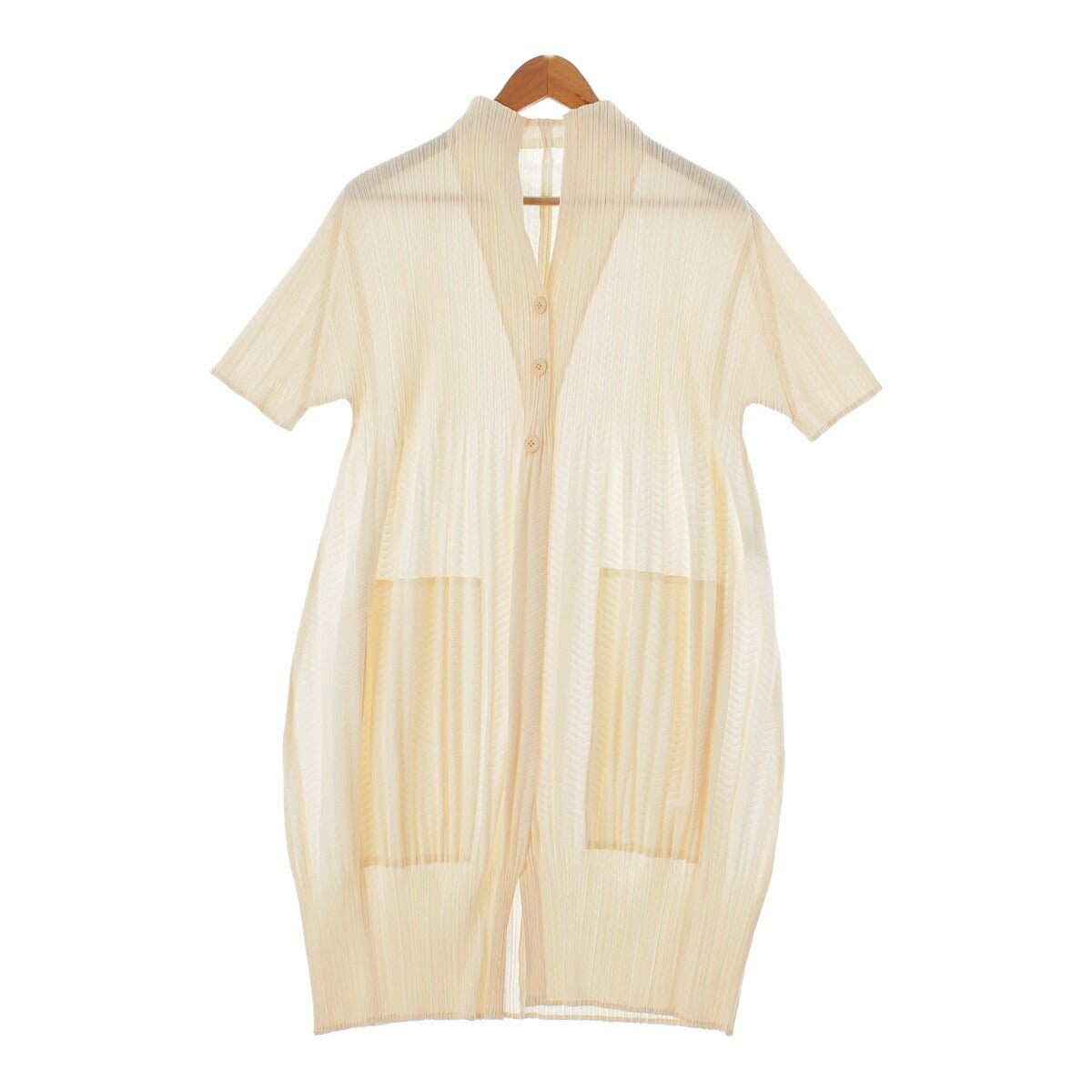 Pleated Please Issey Miyake Design Long Shirt PP21-JA721 Off White 4 [Used] [Authentic Product Guaranteed]