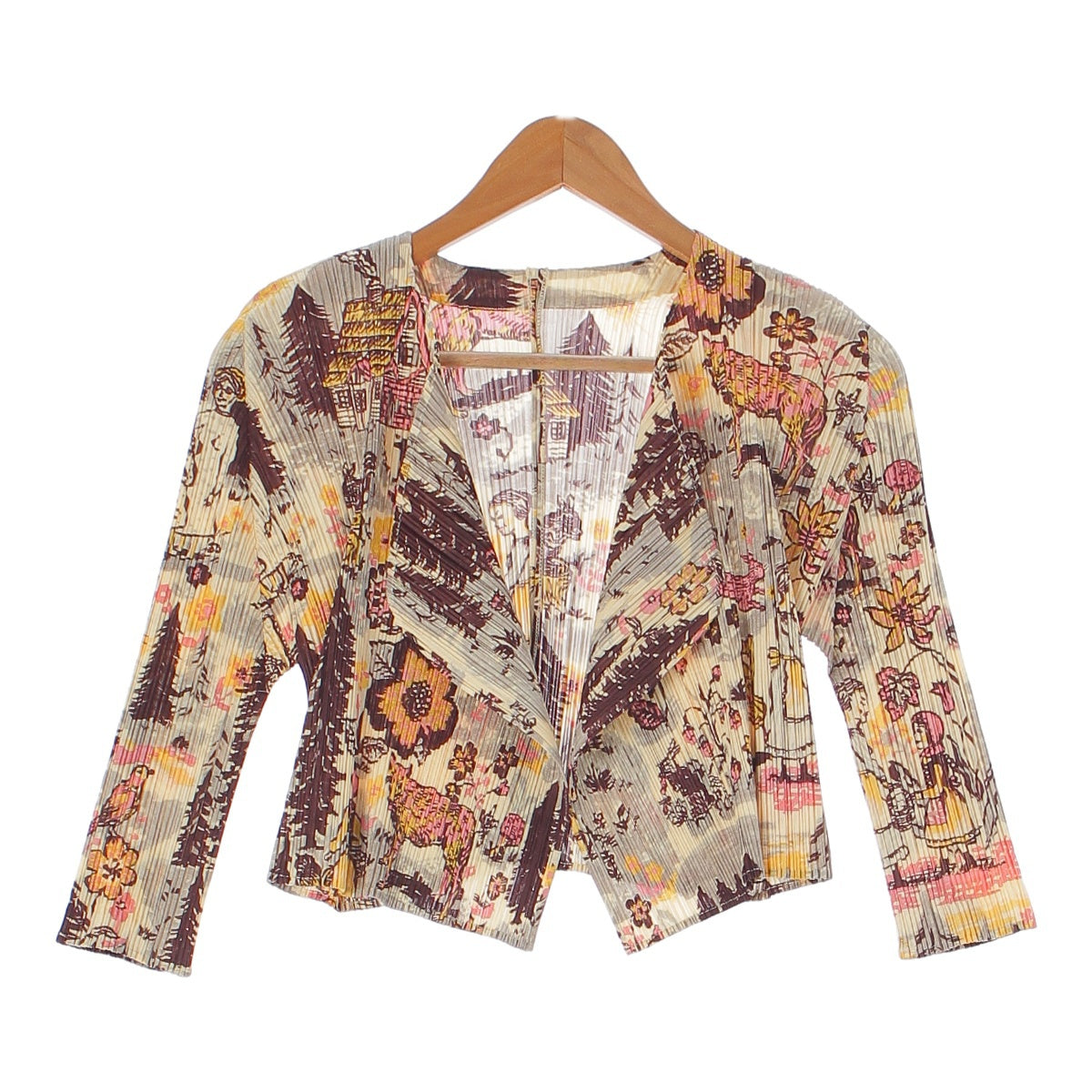 PLEATS PLEASE ISSEY  Nathalie Lete Red Liding Shirt Top Nathalie Lete Little Red Riding Hood polyester Knee-length floral print Other sets (3 pieces) Tops, cardigan, skirt 3-piece set Beige multicolor 3