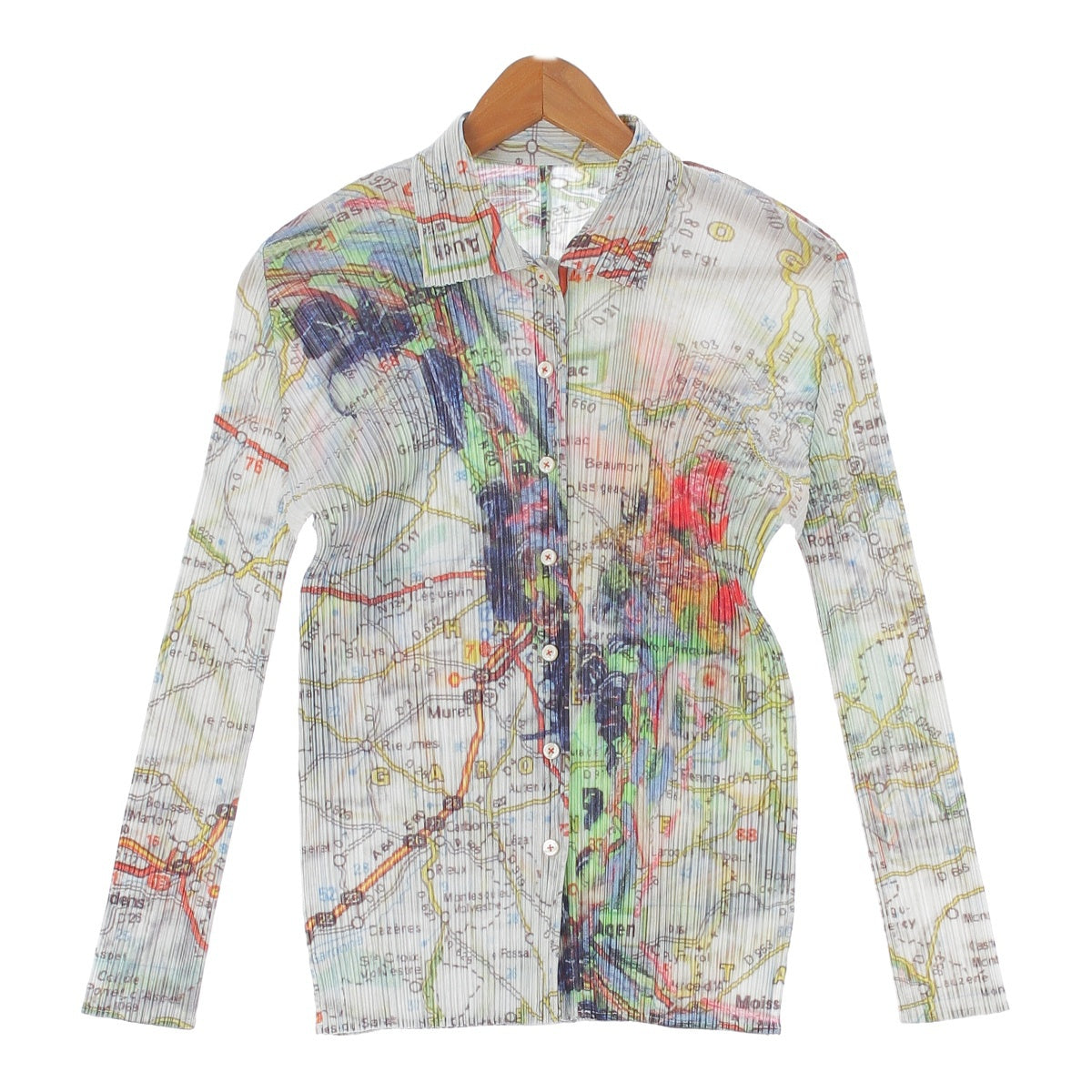 PLEATS PLEASE ISSEY  polyester Map of Paris Skirt setup Blouse Shirt Skirt PP51-JG803/PP51-JG805 White multicolor 3