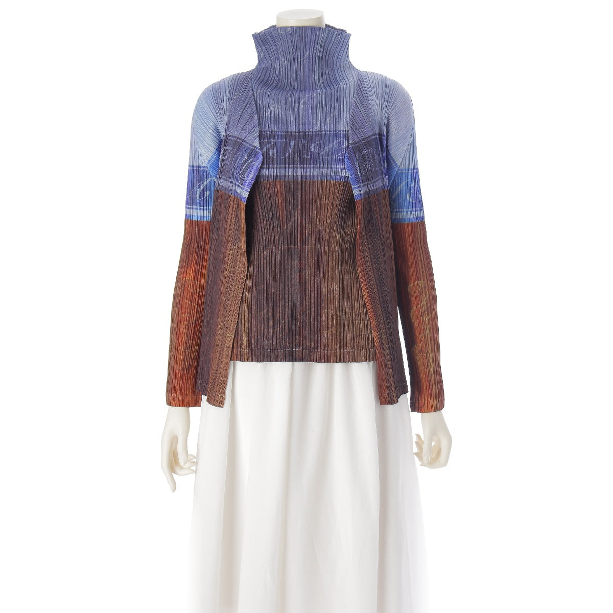 Pleated Please Champagne Bottle Pattern Cardigan Tops Ensemble PP83-J0671/PP83-J0674 Brown Blue