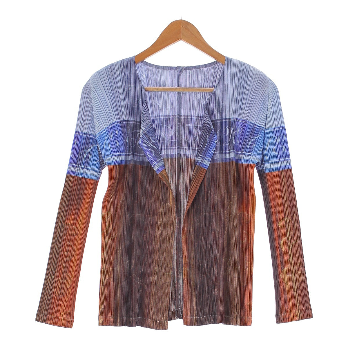 Pleated Please Champagne Bottle Pattern Cardigan Tops Ensemble PP83-J0671/PP83-J0674 Brown Blue