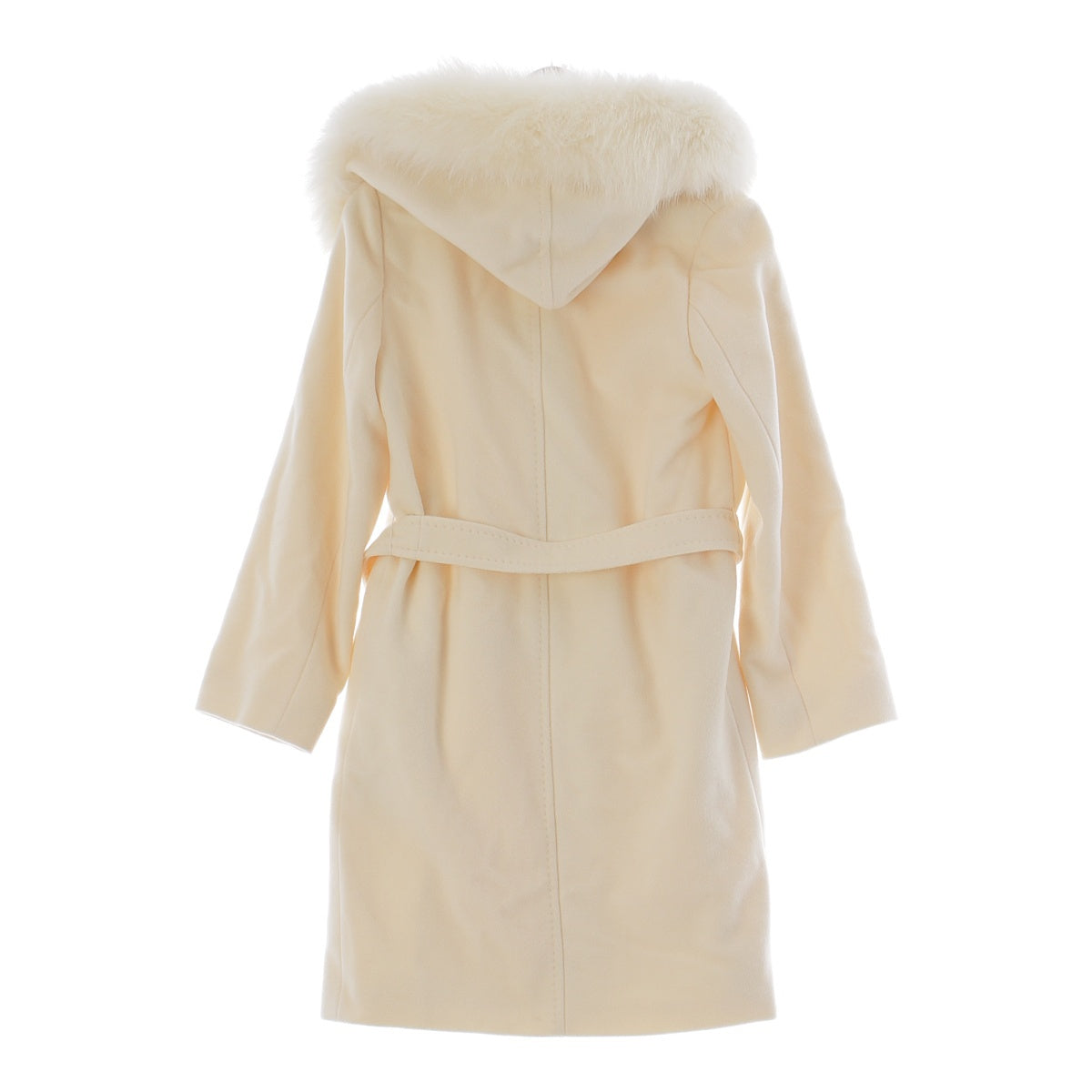 MAXMARA STUDIO wool fur hood belt outer Gown Outerwear 601609096  Ivory 38