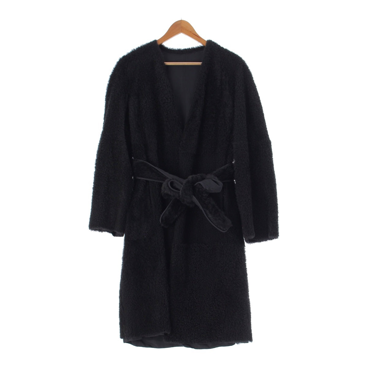 CELINE Phoebe period mouton fur reversible belted coat coat gown 2 8U96/064A black 34