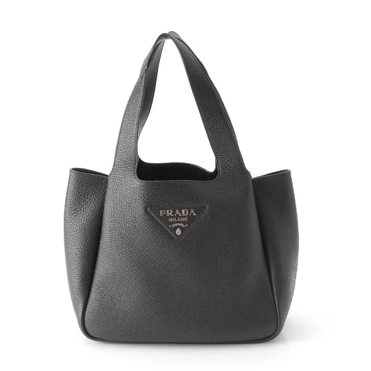 PRADA Soft Medium Tote Vitello Dino leather Triangle logo Tote Bag 1BG335  black