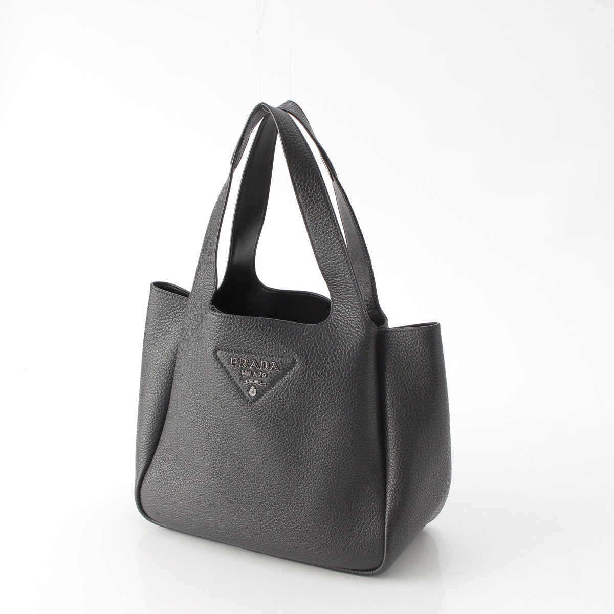 PRADA Soft Medium Tote Vitello Dino leather Triangle logo Tote Bag 1BG335  black