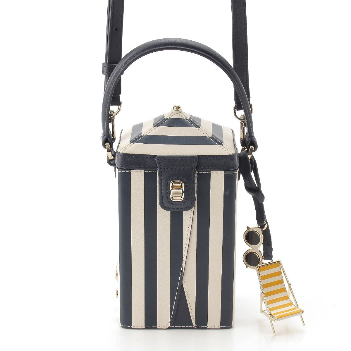 Kate Spade Sunkiss Smooth Rubbed Stripe Print 3D Tent Sunglasses Shoulder Bag K7695-1 Navy white