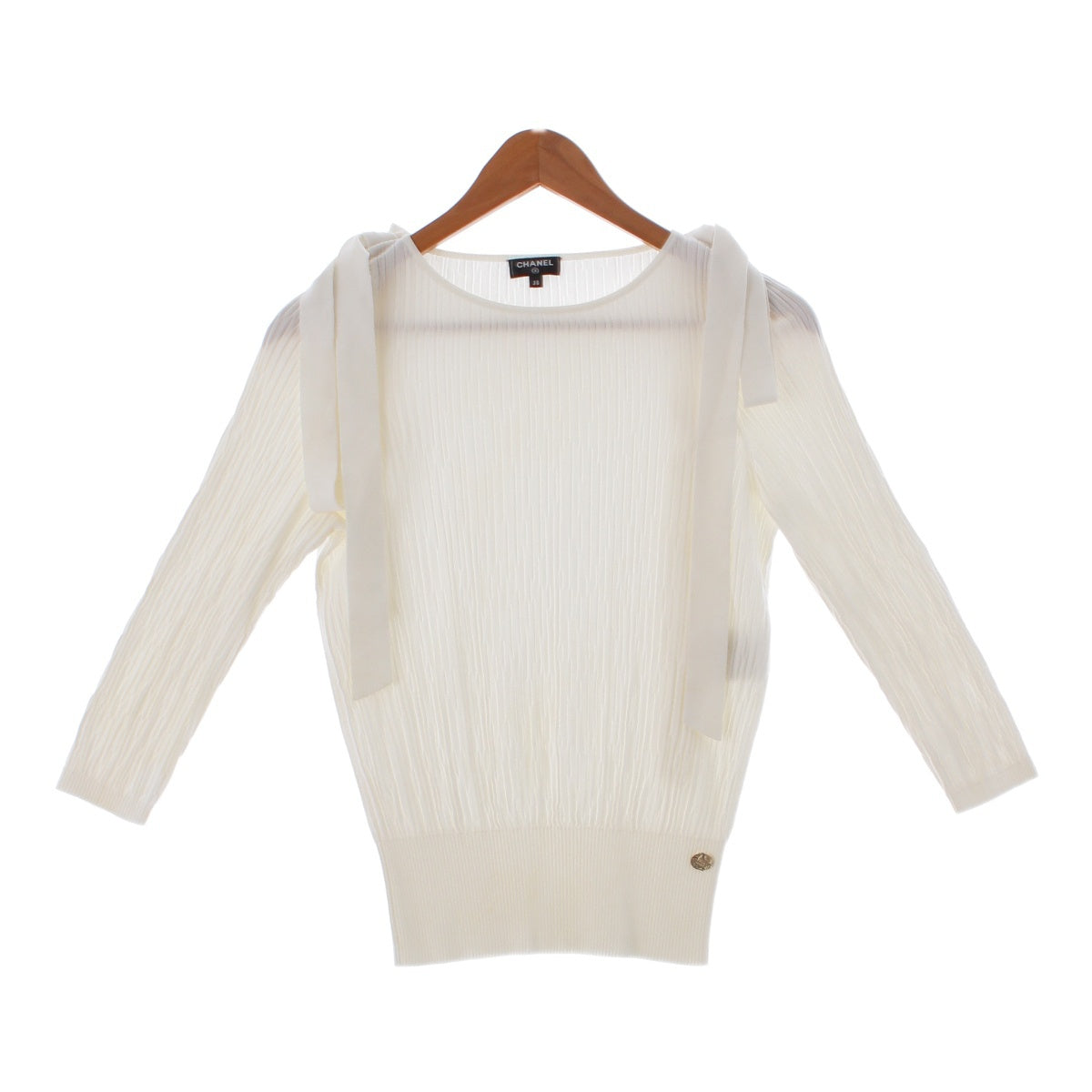 CHANEL 18C Cupra knit COCO Mark Horse Ribbon sweater tops P58125 white 38