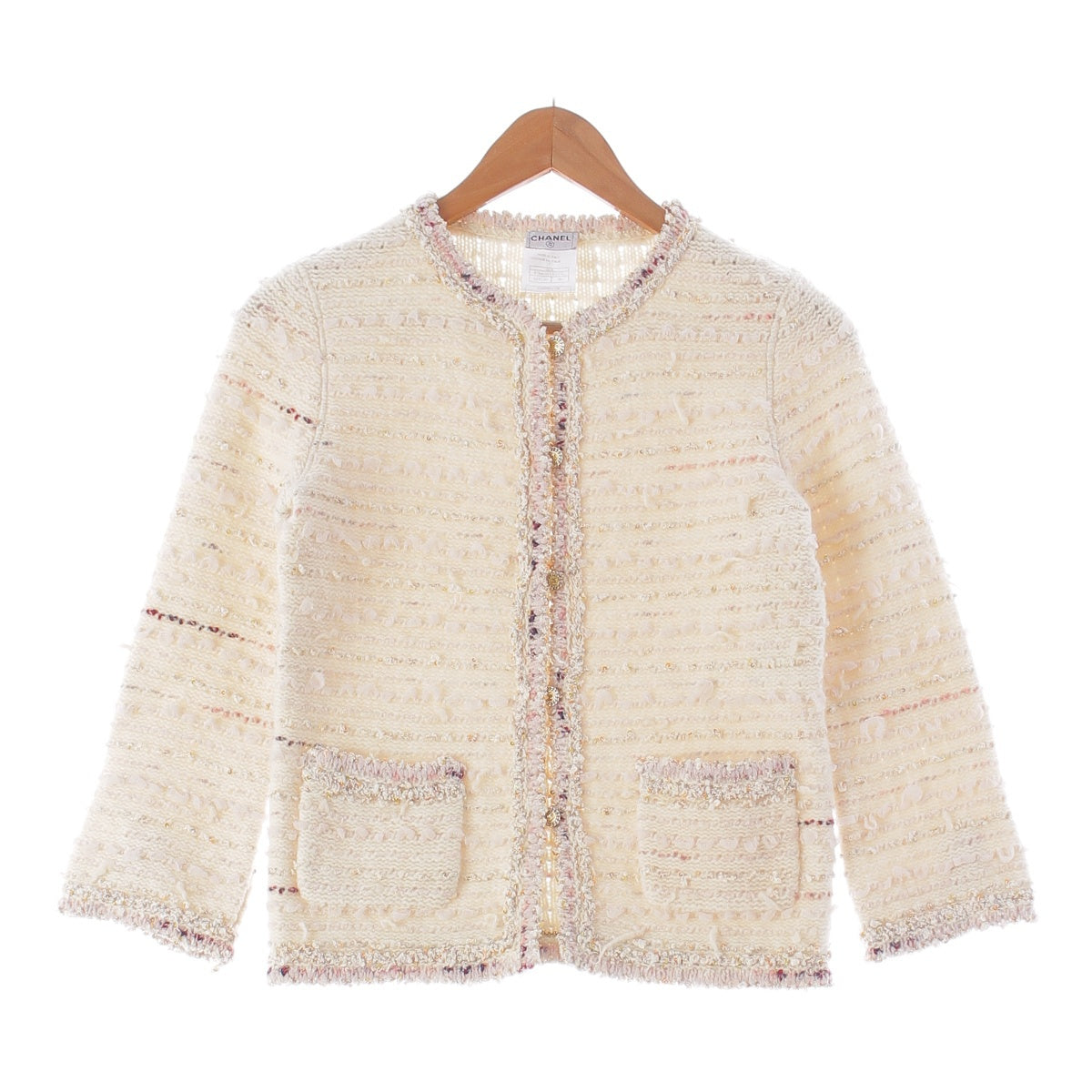 CHANEL 05A wool cashmere COCO Mark Tweed Sequin Long Sleeve No color jacket P26658 Pink multicolor 36