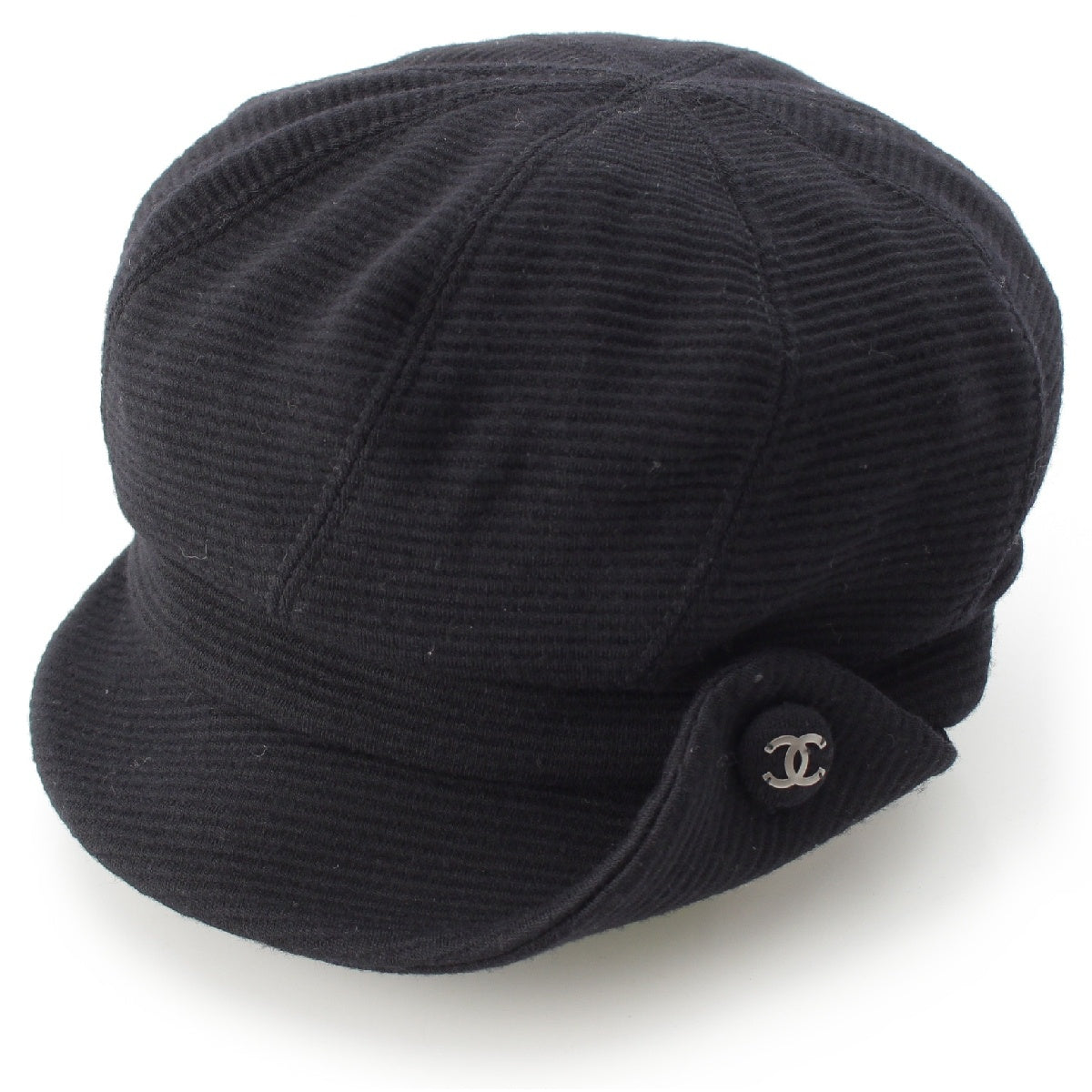 CHANEL Wool velor COCO Mark button Casquette Hat cap black 57