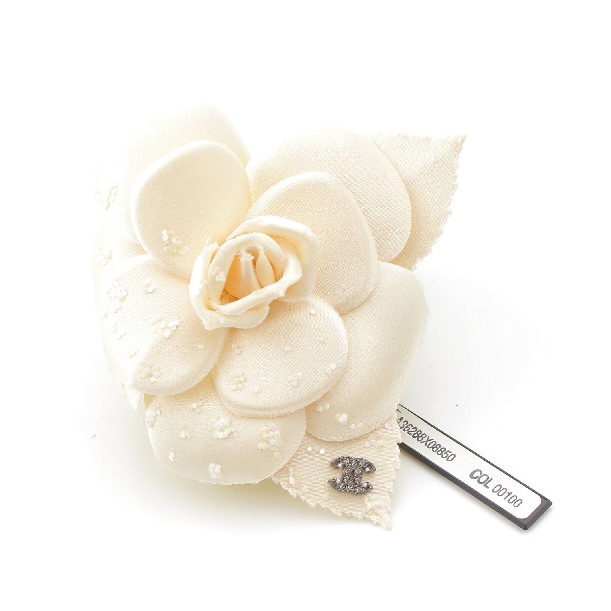 CHANEL COCO Mark Sequin Camellia Brooch corsage white