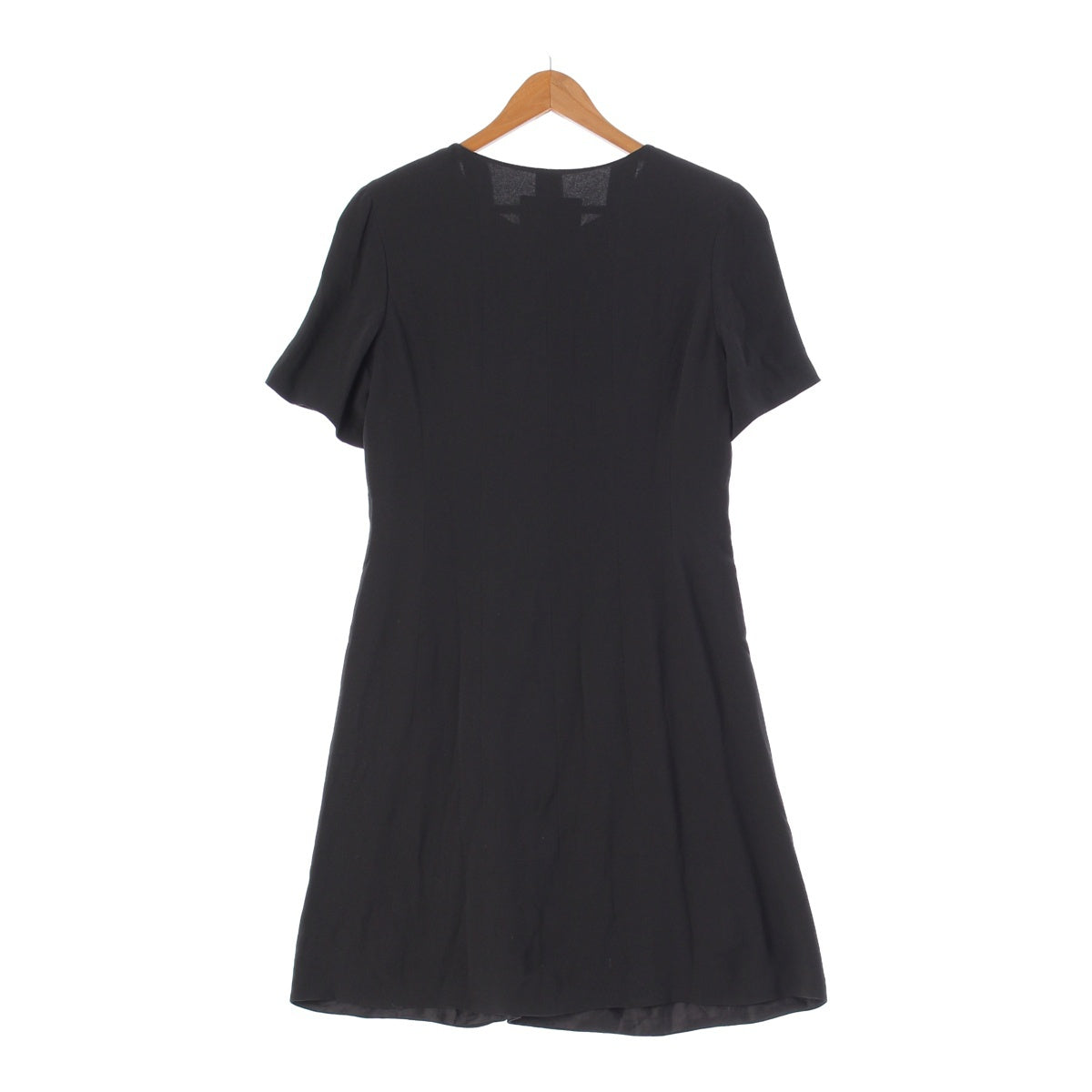 CHANEL 01C silk Shoulder pads Front zip Short sleeves Flared one piece dress P17051 black 42