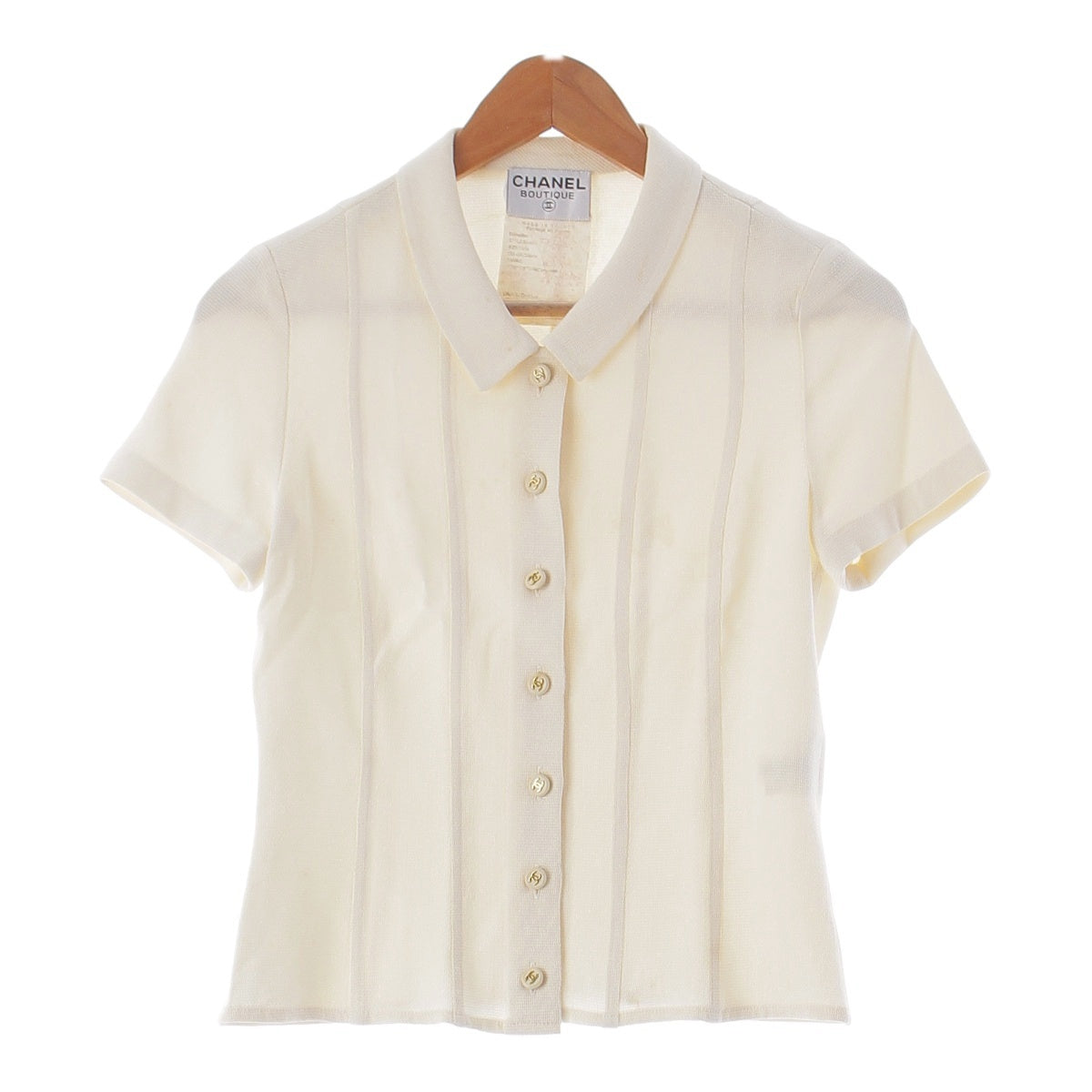 CHANEL 95P boutique Vintage COCO Mark Paper Tag Short Sleeve blouse Shirt tops white 38