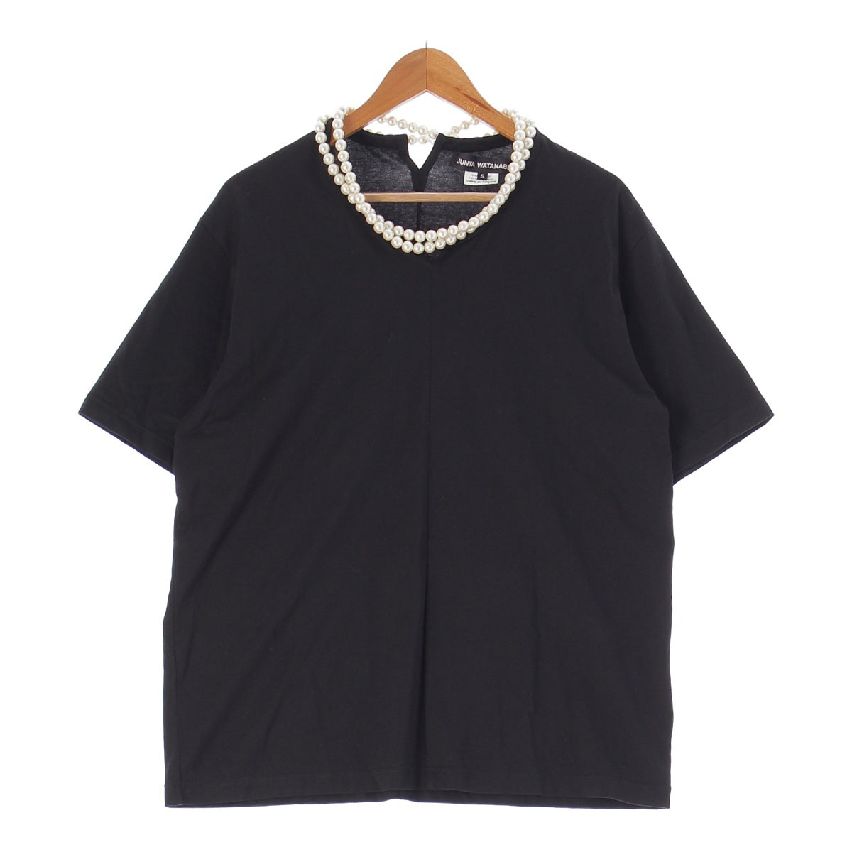 JUNYA WATANABE 23Stainless Steel cotton Pearl Necklace Included Short sleeve shirt Cut Top JK-T019 black S