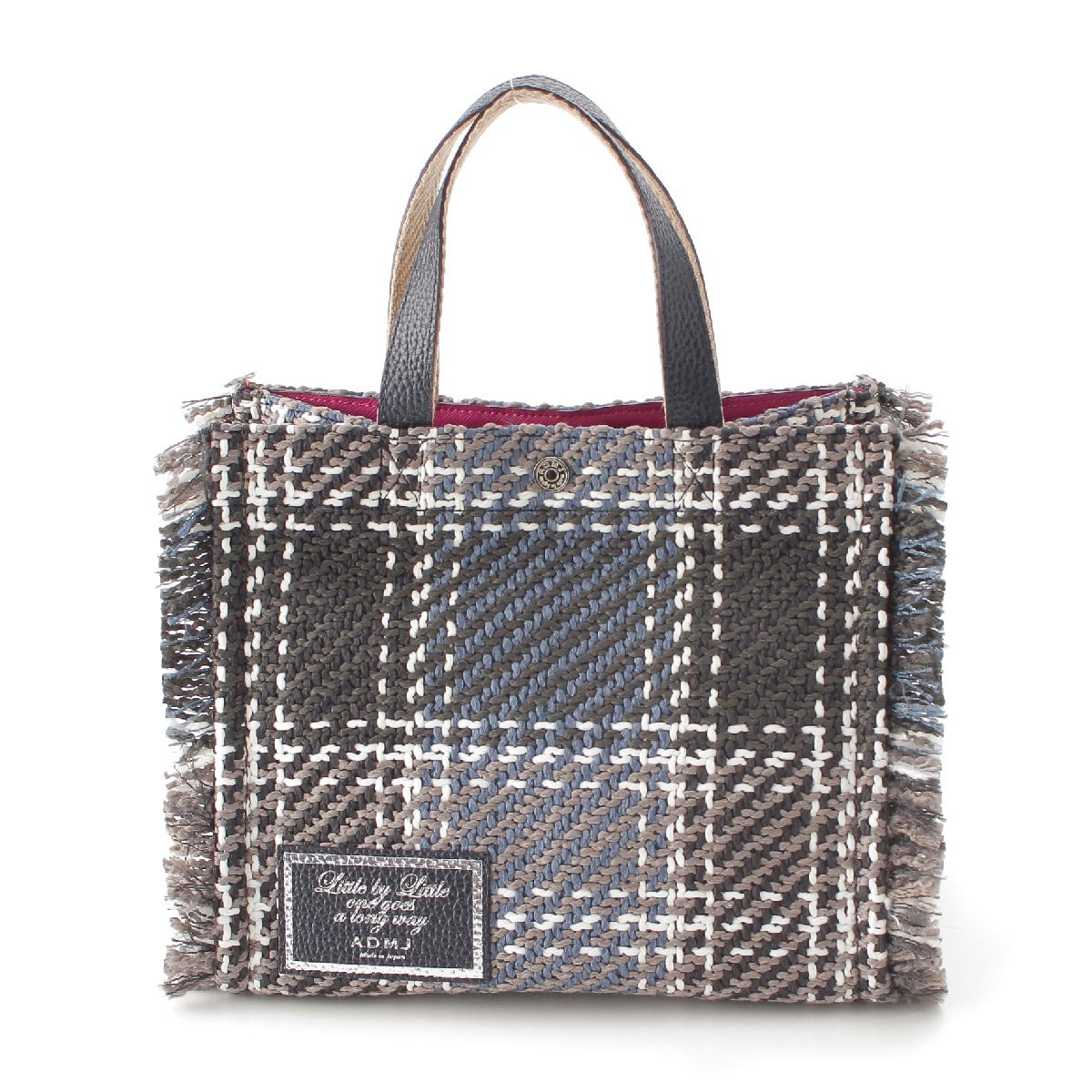 ADMJアクセソワ tweed Leather Fringe Check Pattern Tote Bag 23AW01027  Navy x gray