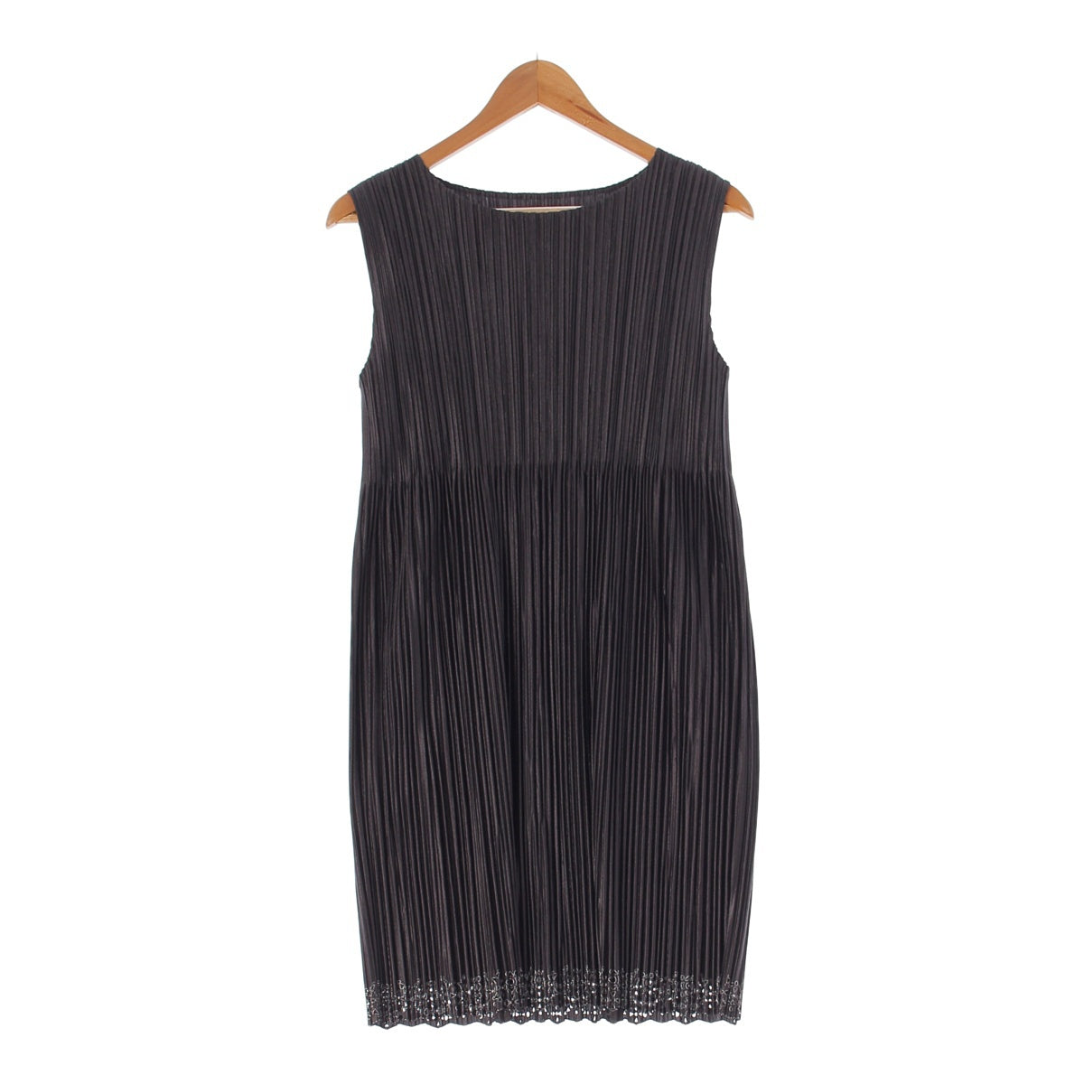 PLEATS PLEASE ISSEY  Sleeveless dress with lace hem, plain one piece PP43-JT835 black 4