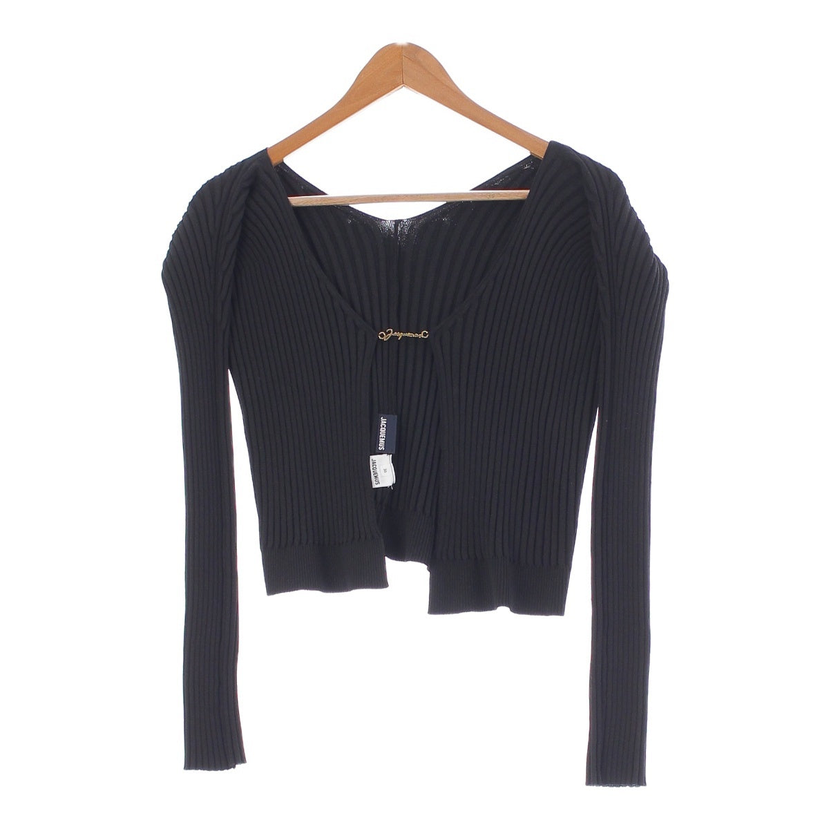 JACQUEMUS LA MAILLE PRALU LONGUE Nylon Ribbed knit with logo charm cardigan tops 2193031 black 36