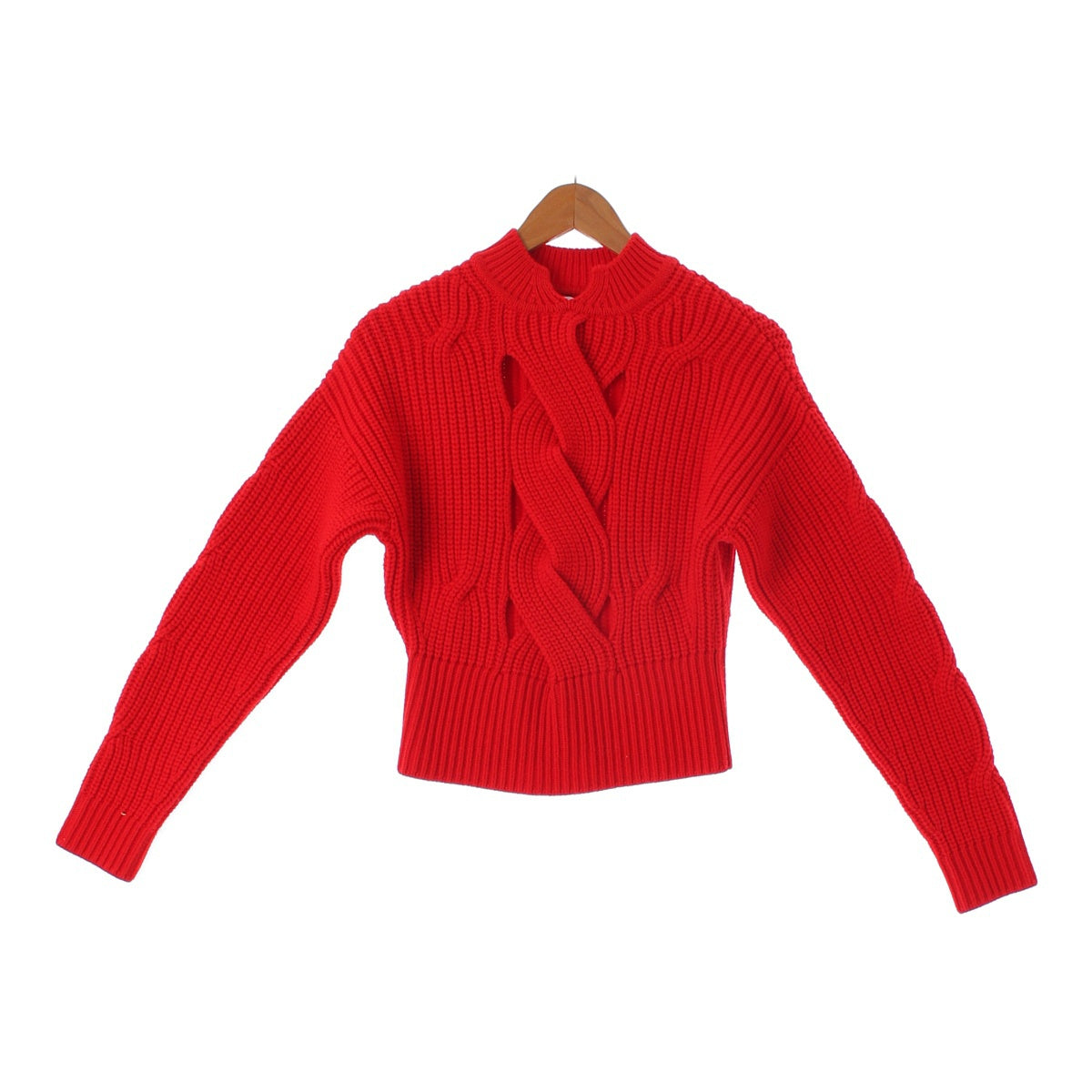 Patou 21AW wool Curved Design Cropped Cable knit Tops sweaters 21AA4-KN052 Red S