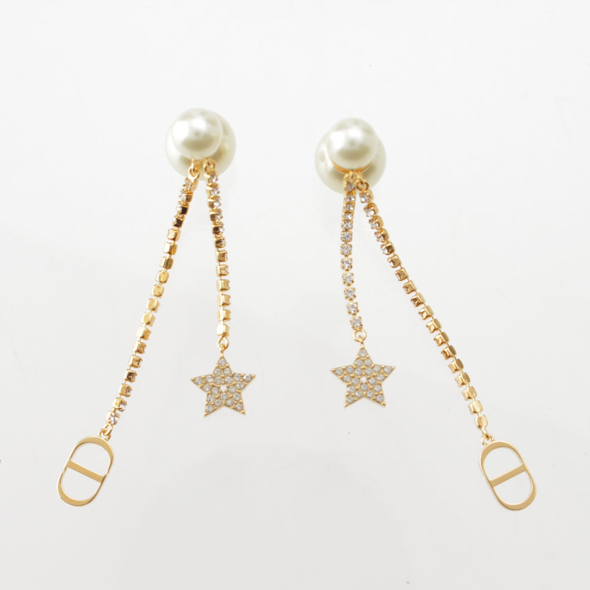 Dior Tribal Fake pearl Star CD logo Pierce E1270TRICY_D301 Gold white