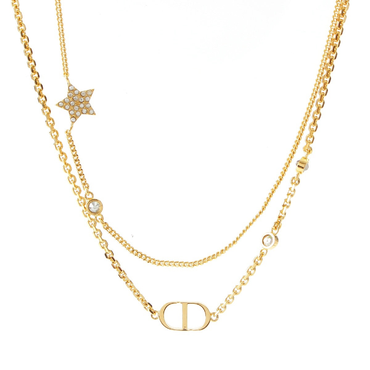 Christian Dior Petit Petit CD Star Stone Double Chain Necklace Pendant N1155PMTCY_D301   gold