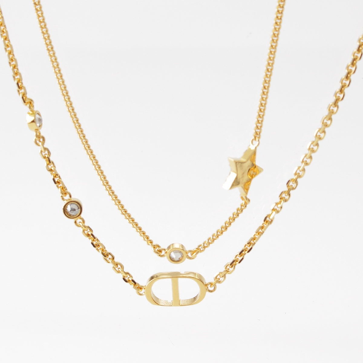 Christian Dior Petit Petit CD Star Stone Double Chain Necklace Pendant N1155PMTCY_D301   gold