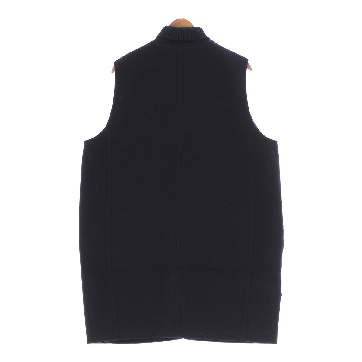 HERMES cashmere Zip-up Long Best Gilet Coat Sleeveless Jacket black 44