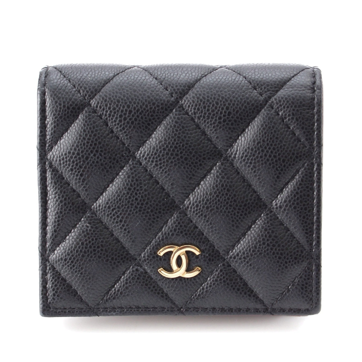 CHANEL Matrasse Caviar skin COCO Mark Bifold Wallet Compact wallet AP3178 C3906  Champagne Gold Metal Black