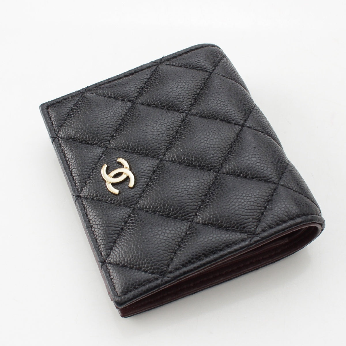 CHANEL Matrasse Caviar skin COCO Mark Bifold Wallet Compact wallet AP3178 C3906  Champagne Gold Metal Black