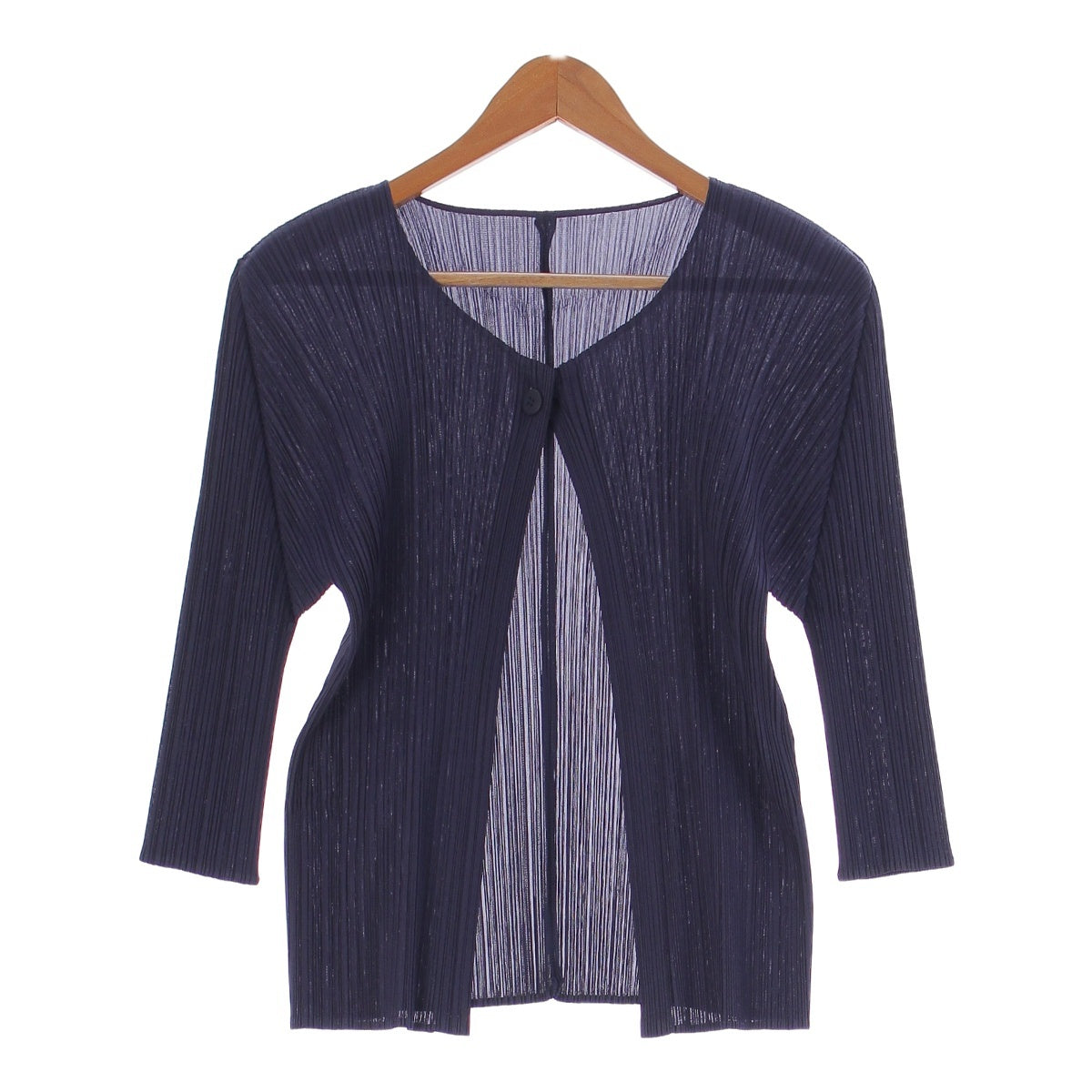 PLEATS PLEASE ISSEY  14Stainless Steel 3/4 length cardigan sleeveless one piece setup ensemble PP41-JH204/PP41-JH205 Navy 3