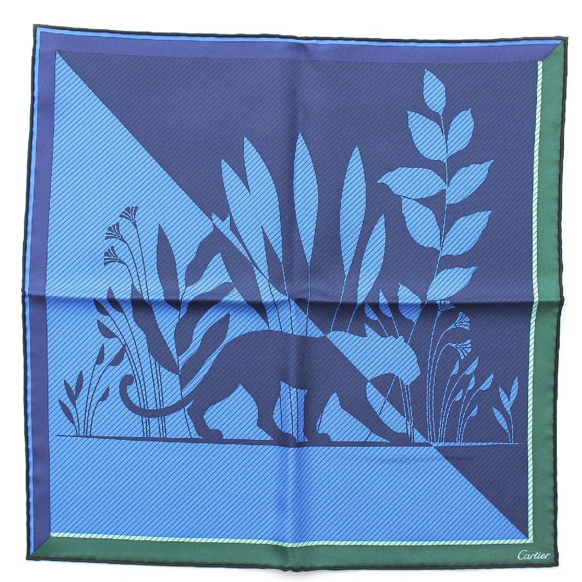 CARTIER PANTHERE silk mini scarf handkerchief blue