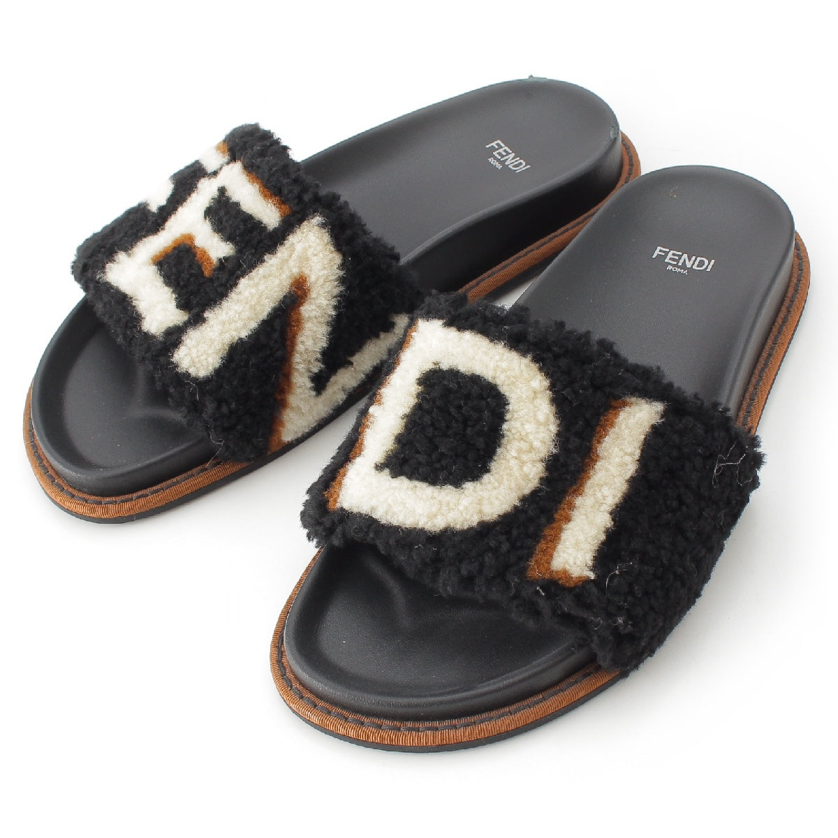 FENDI fur Boa Logo Sandals Shoes shoes black 37