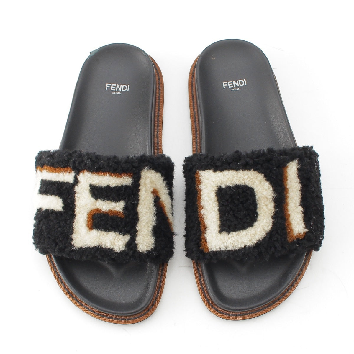 FENDI fur Boa Logo Sandals Shoes shoes black 37