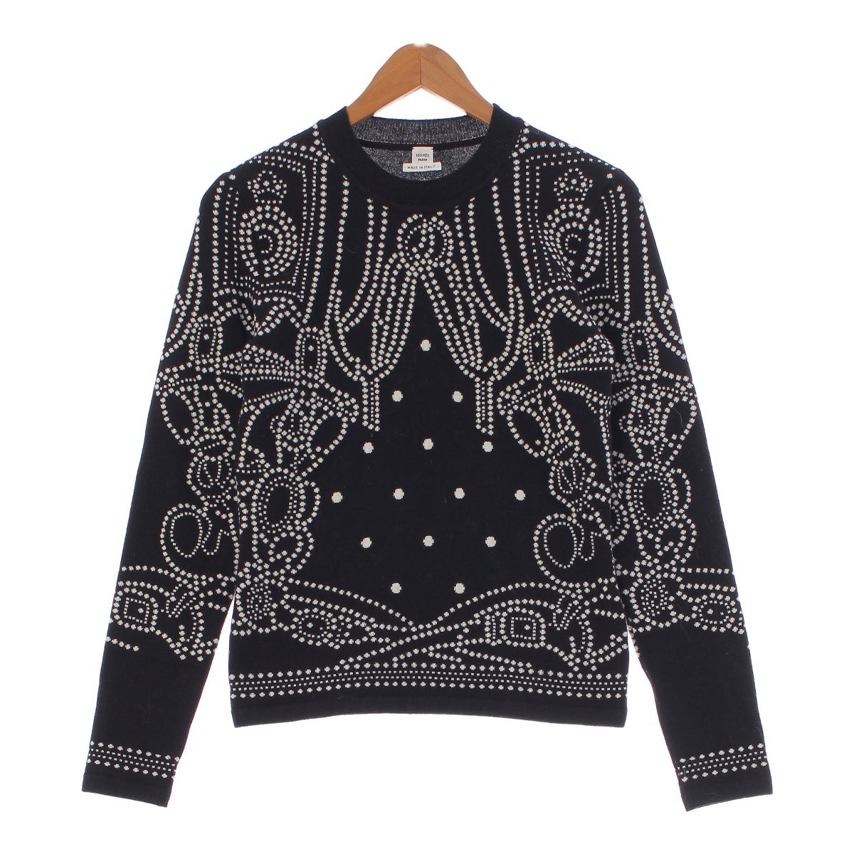 HERMES BRIDES de GALA cashmere Logo embroidered dot knit knit Sweater Tops Long Sleeve black 38