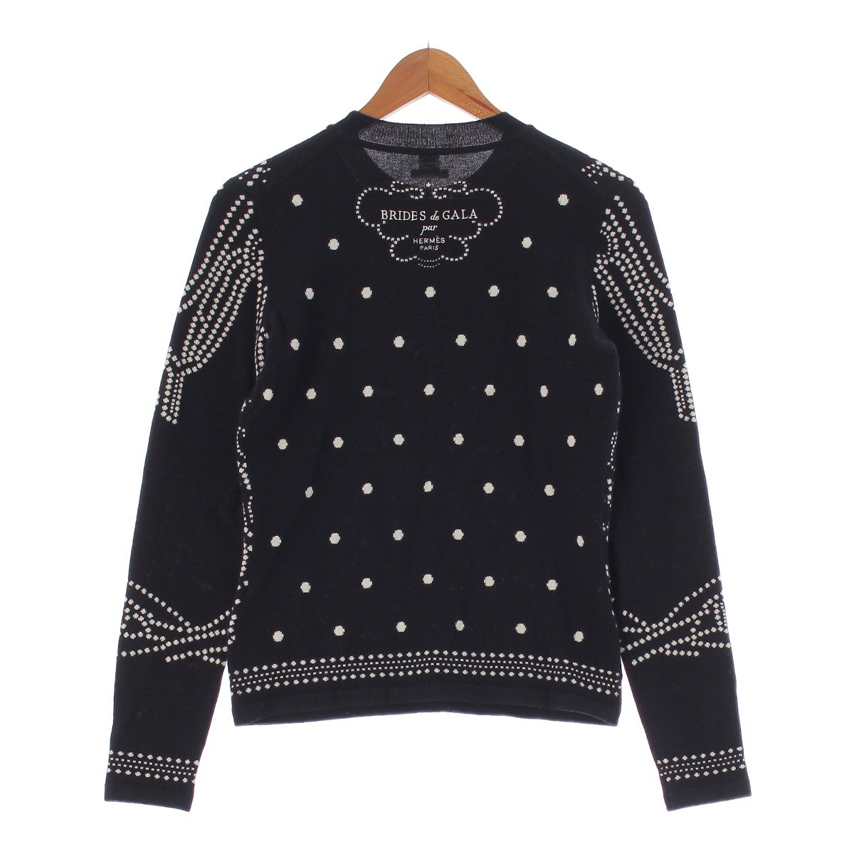 HERMES BRIDES de GALA cashmere Logo embroidered dot knit knit Sweater Tops Long Sleeve black 38