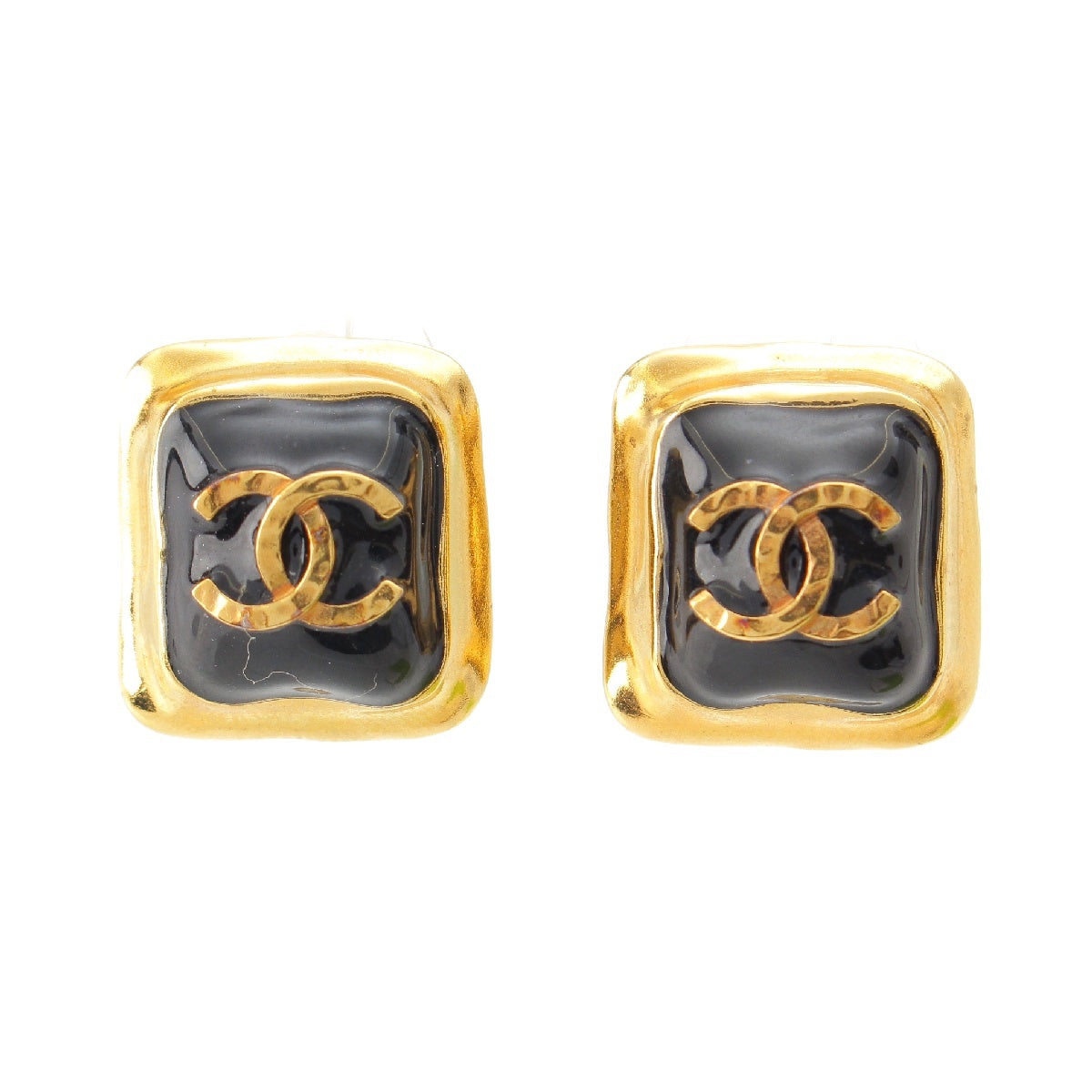 CHANEL GP Gold Pierce Earrings, Accessories Gold, black