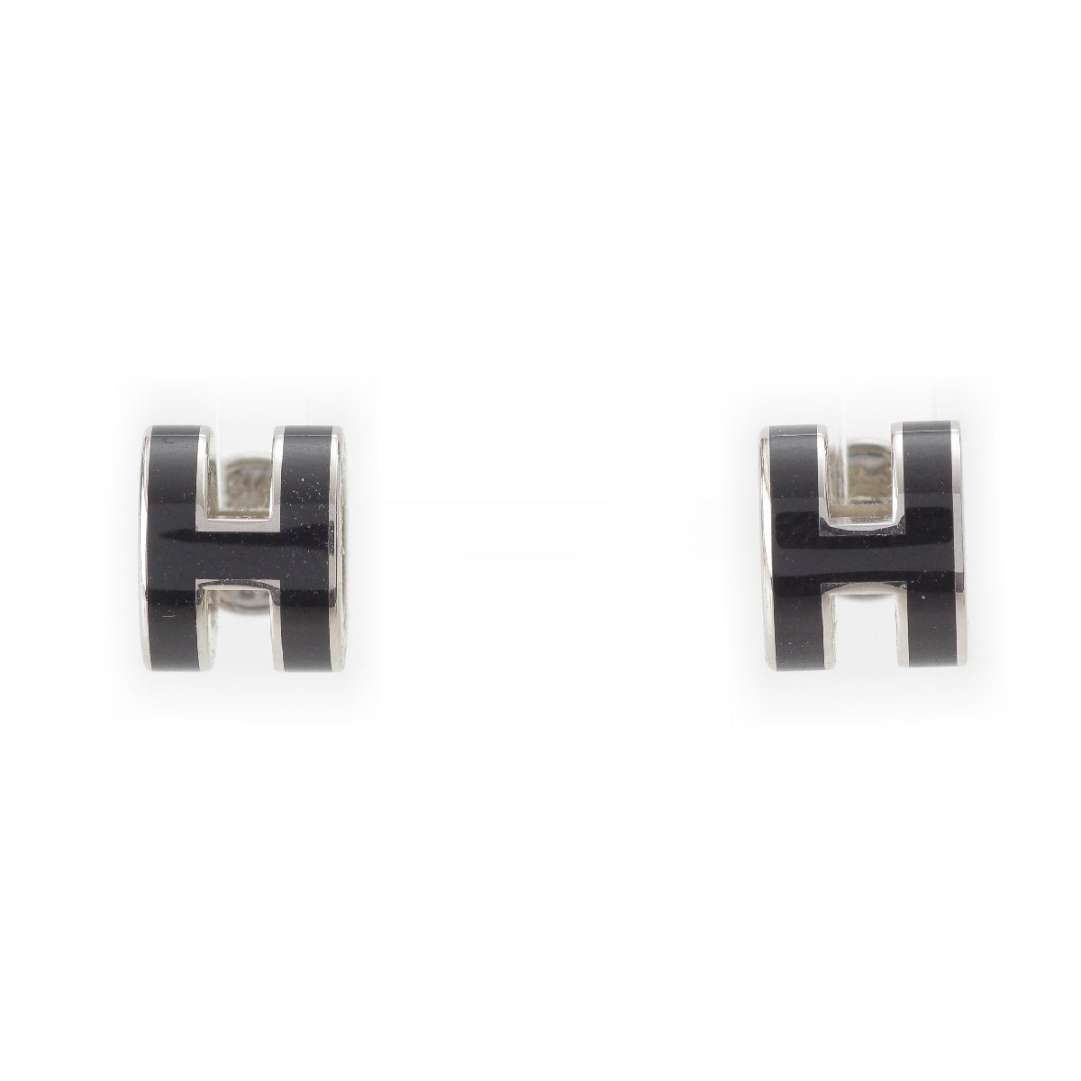 HERMES Pop ash H Mini Pierce Earring accessories Noir Black Silver