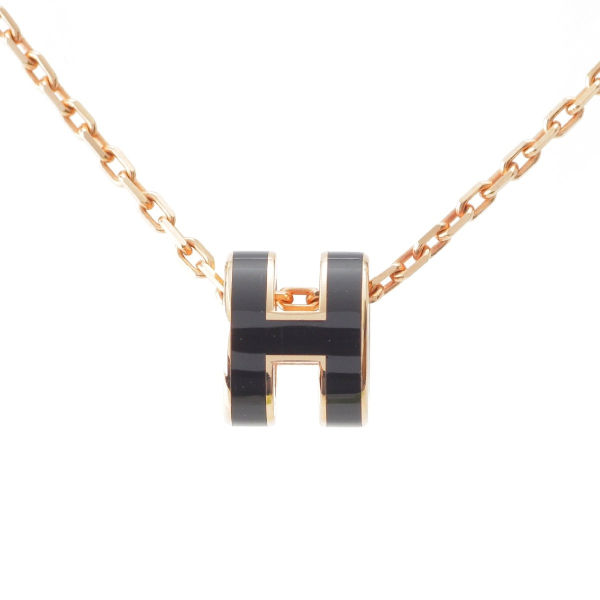 HERMES Pop ash H Mini Necklace Pendant accessories Noir Black Pink Gold