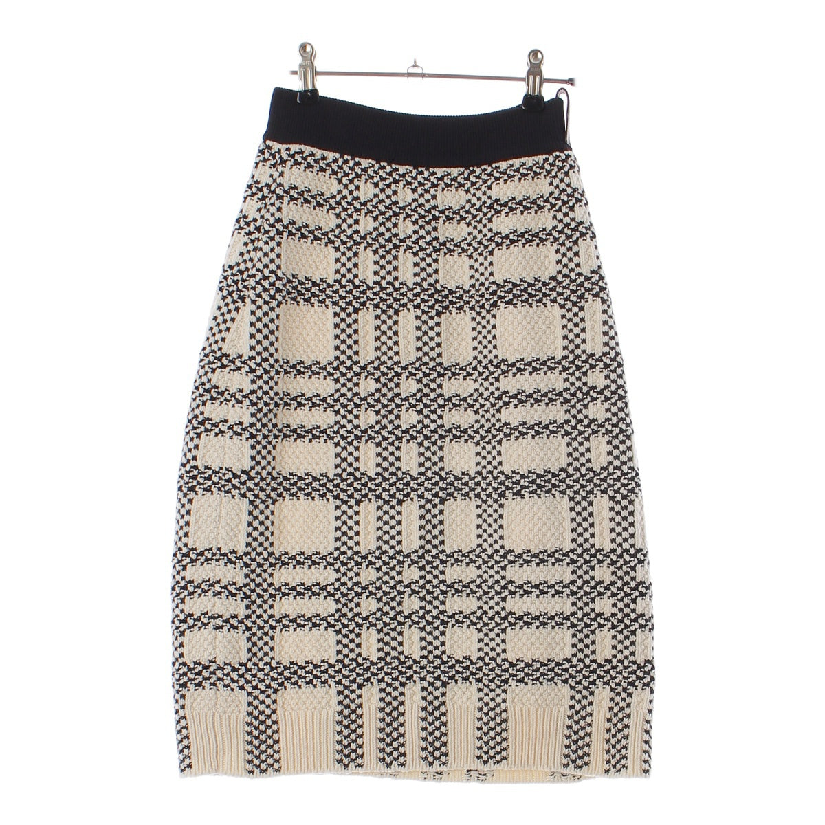 LOUIS VUITTON 22 years wool Monogram Check Pattern Knit Tight skirt Bottoms white XS