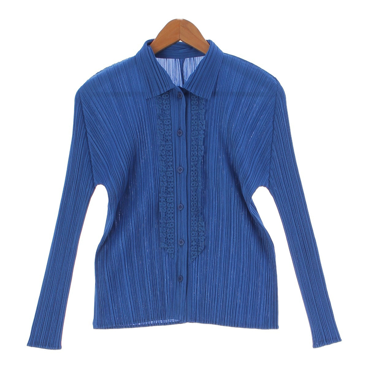 PLEATS PLEASE ISSEY  1938 Collared Long sleeve shirt Tops blouse PP81‐JJ773 blue 3