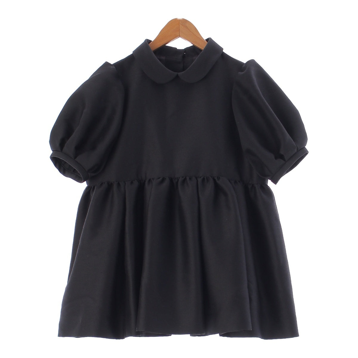 Keina Rita Wool silk Tuck Gathered Round Collar Puff Sleeves Short sleeve shirt Tops Tunics Blouses KB203-004 black 38