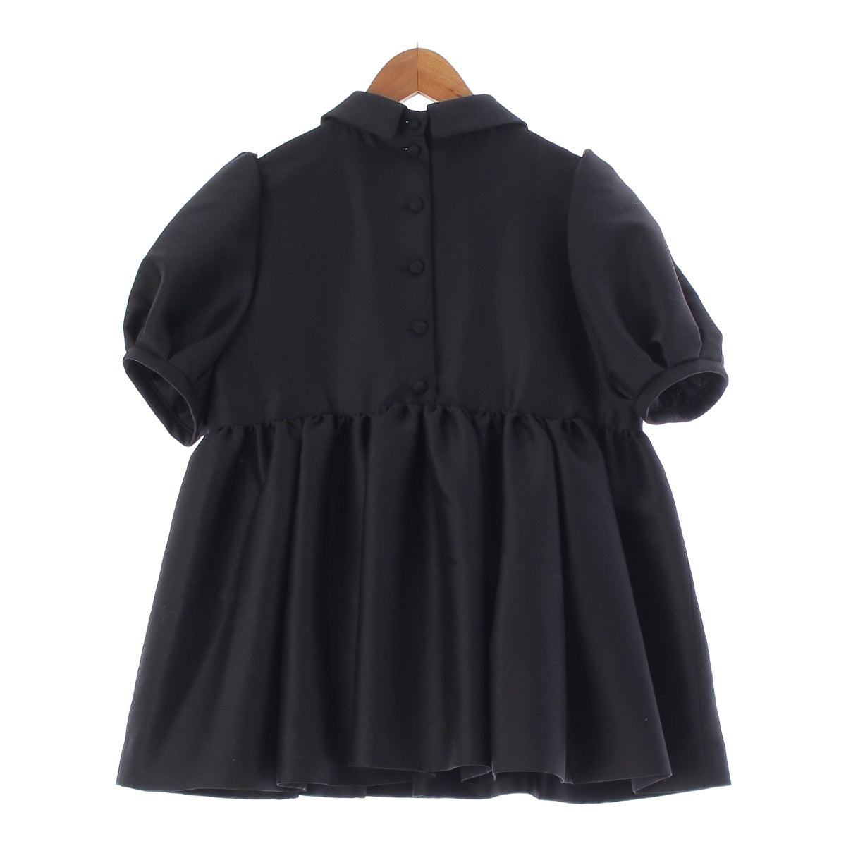 Keina Rita Wool silk Tuck Gathered Round Collar Puff Sleeves Short sleeve shirt Tops Tunics Blouses KB203-004 black 38