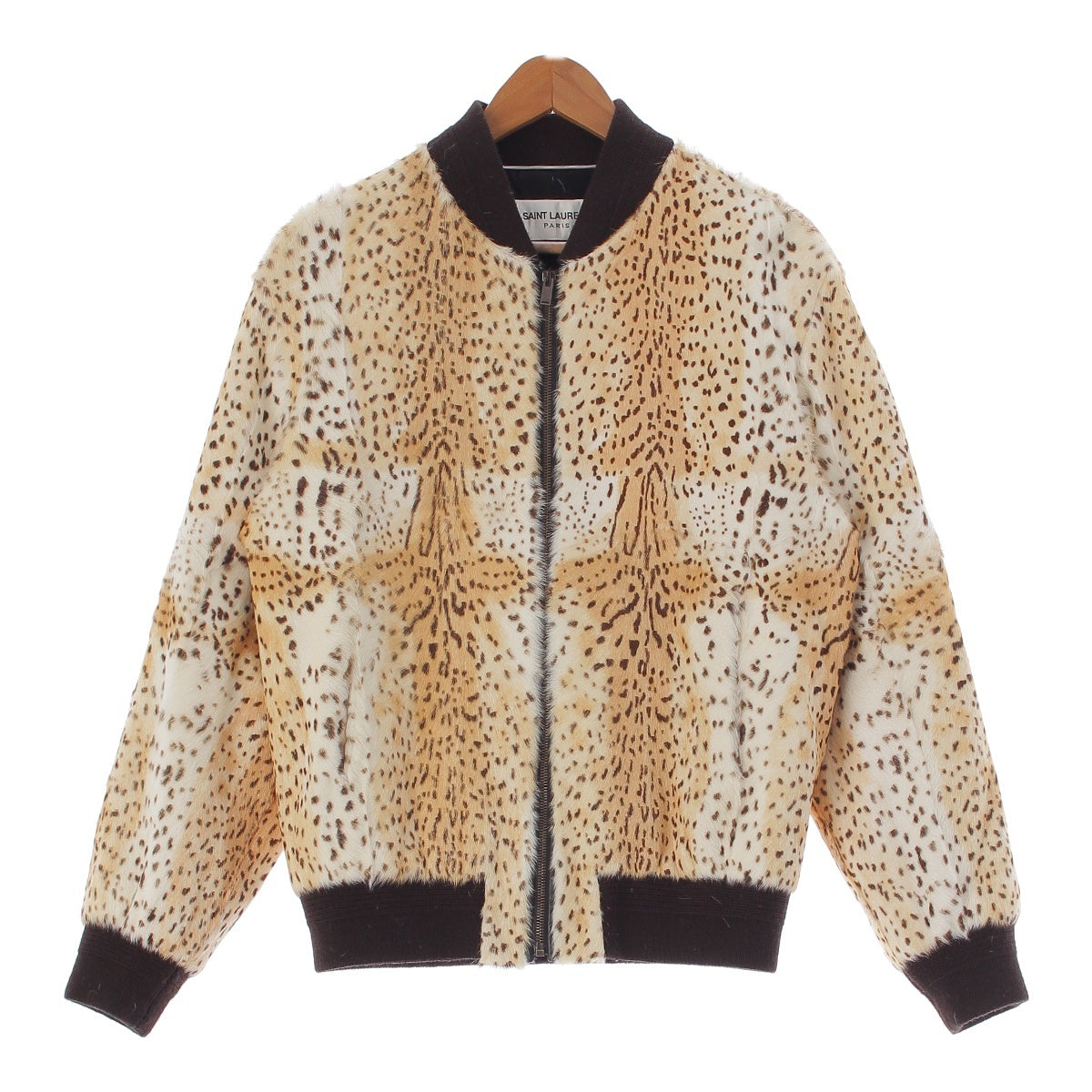 SAINT LAURENT Anthony Vaccarello Goatskin Real Fur Cheetah Leopard Pattern Blouson Bomber jacket outer beige 50