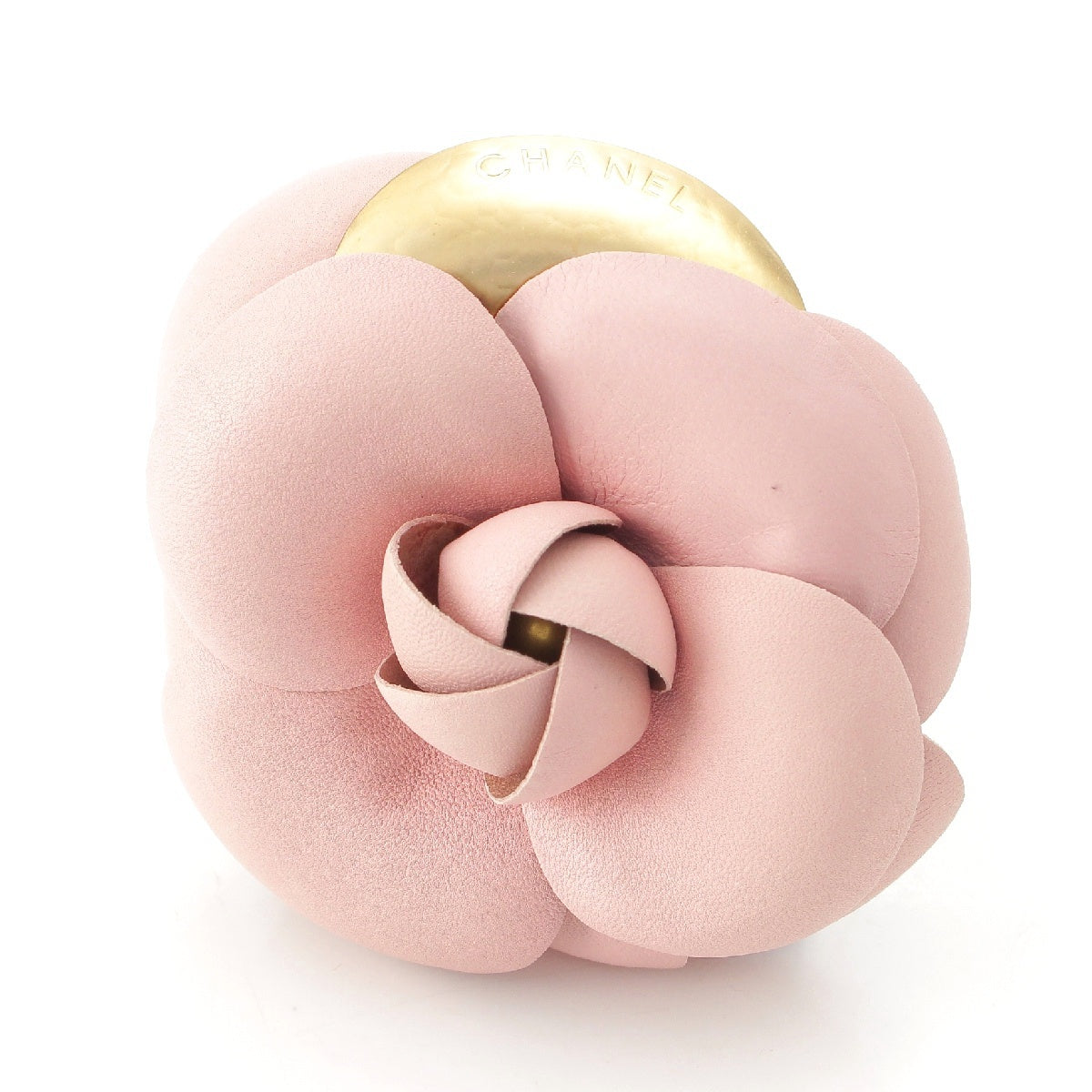 CHANEL leather Logo camelia Brooch corsage pink