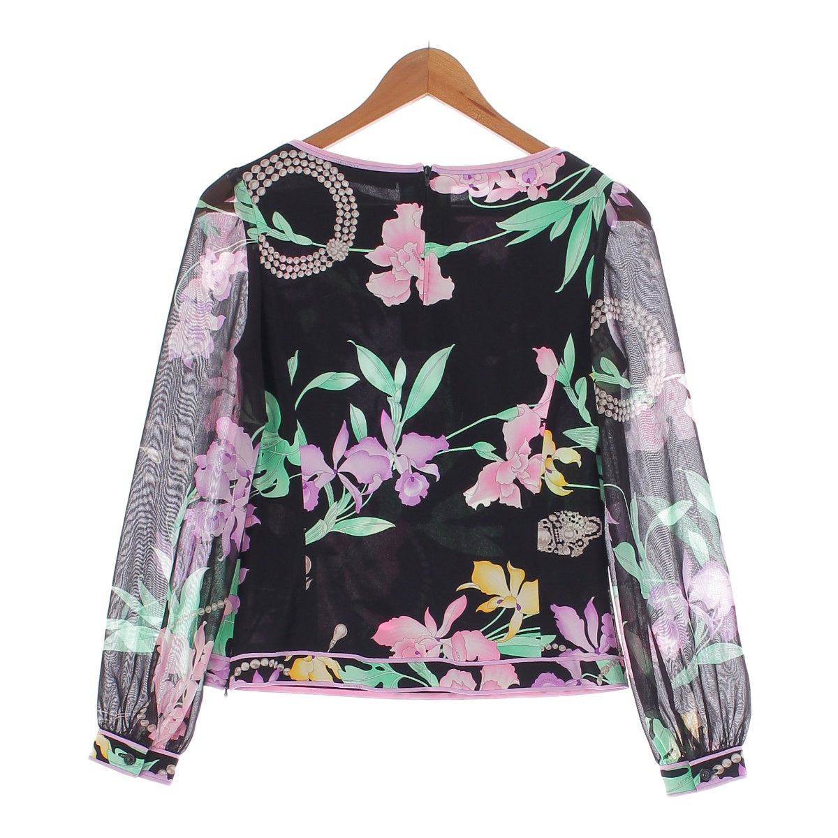 LEONARD acetate Floral Cancan Material Long sleeve shirt Cut Top 0199204 black 36