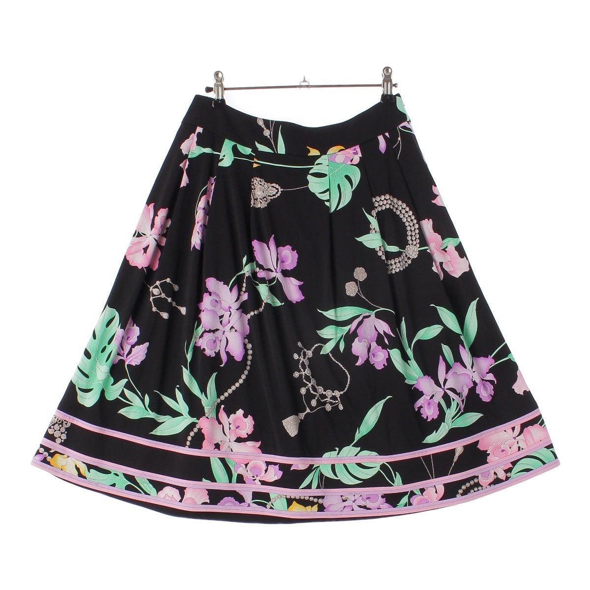 LEONARD Cancan Floral Flower Flare skirt 0192200 Black pink 36