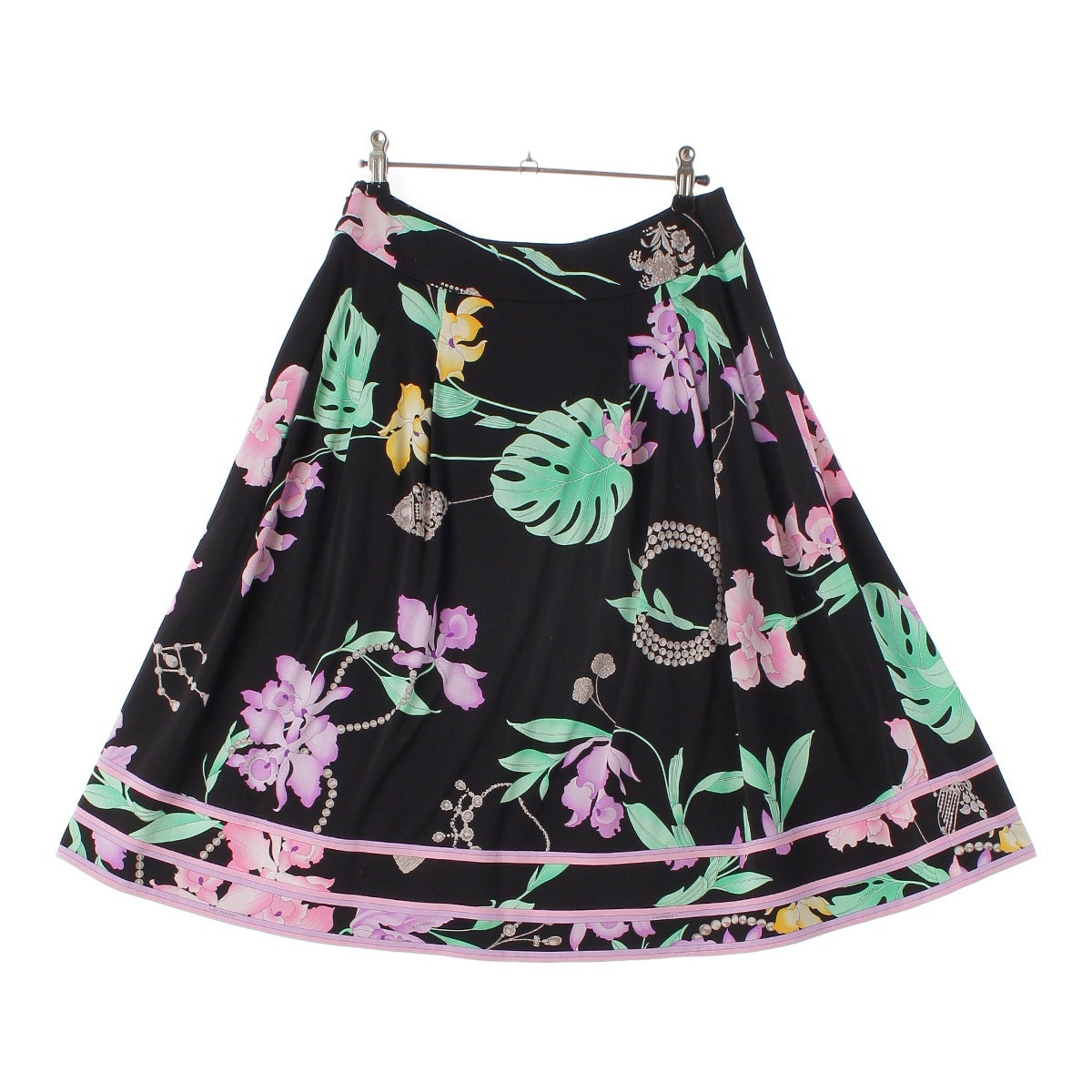 LEONARD Cancan Floral Flower Flare skirt 0192200 Black pink 36