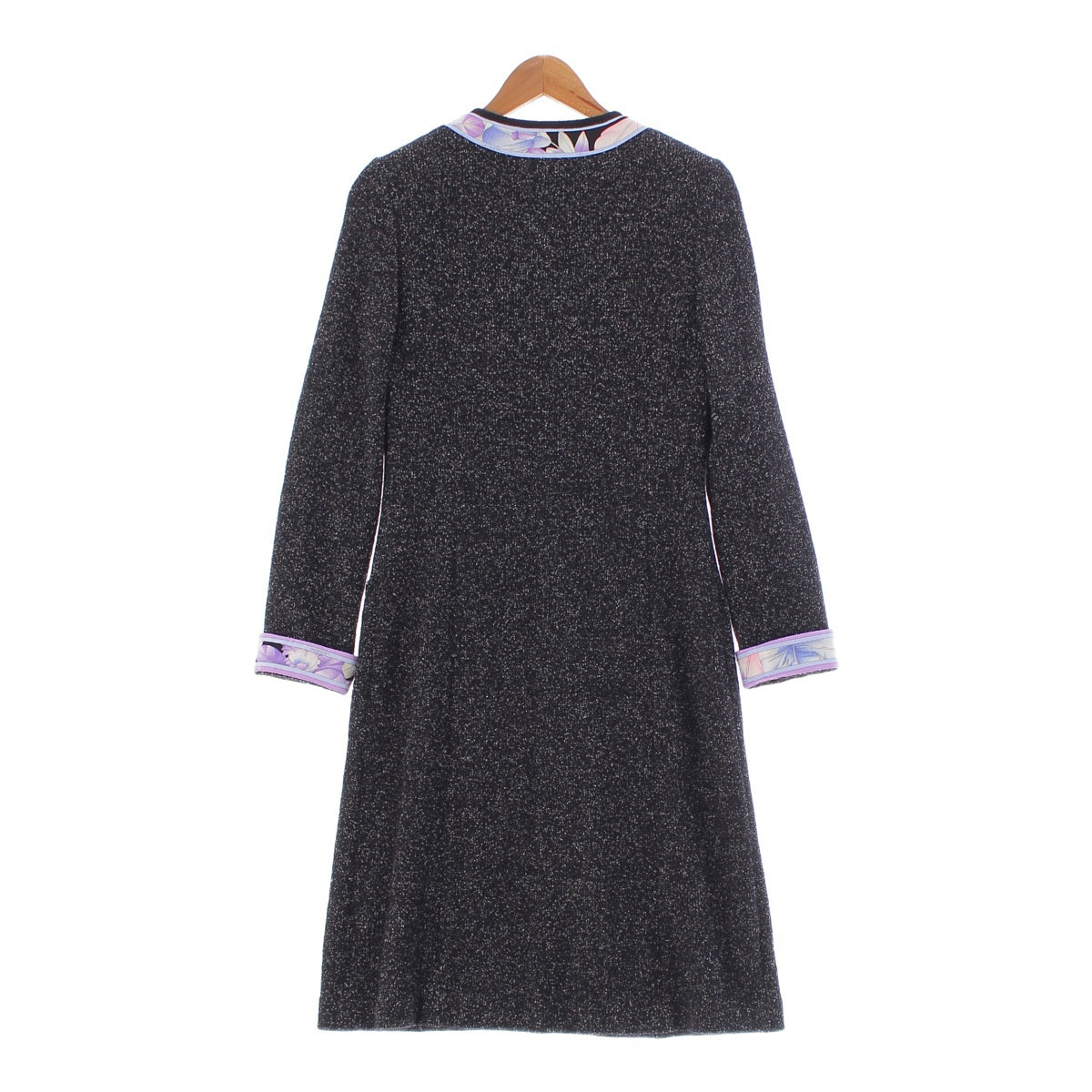 LEONARD wool alpaca Flower trim collarless knit coat Long Cardigan Outerwear 0387712 black 36